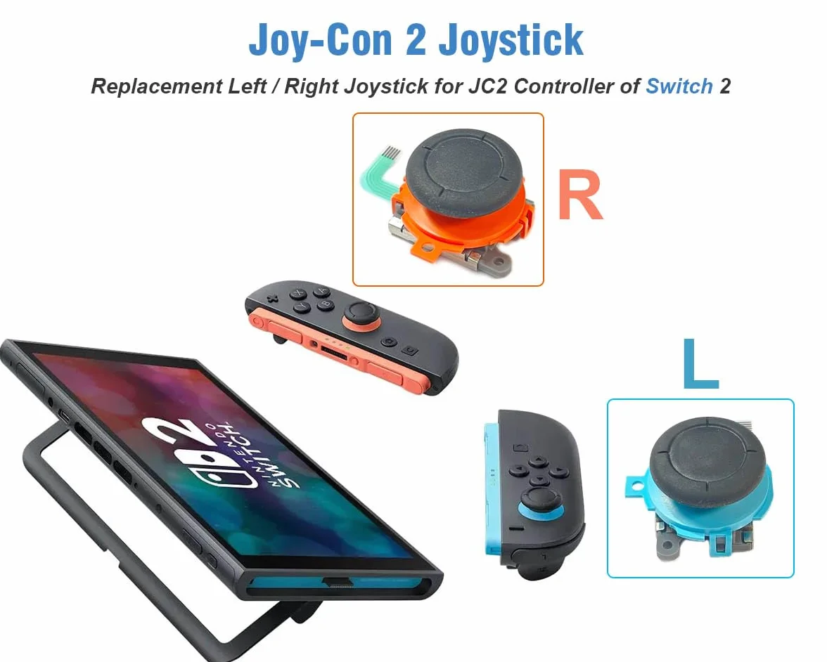 ElecGear 2x Joystick Zamienny do Kontrolera Joy-Con 2 Switch 2, Analogowy Lewy i Prawy Drążek Sterujący do JC2 Kontroler, w Zestawie Zestaw Narzędzi Naprawczych