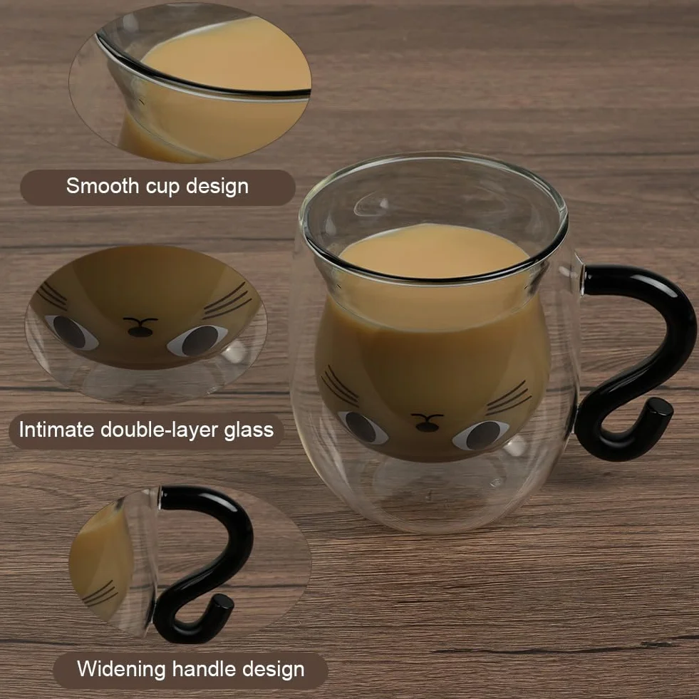 Vicloon Kubek z kotem podwójnymi ściankami do kawy latte macchiato cappuccino herbaty