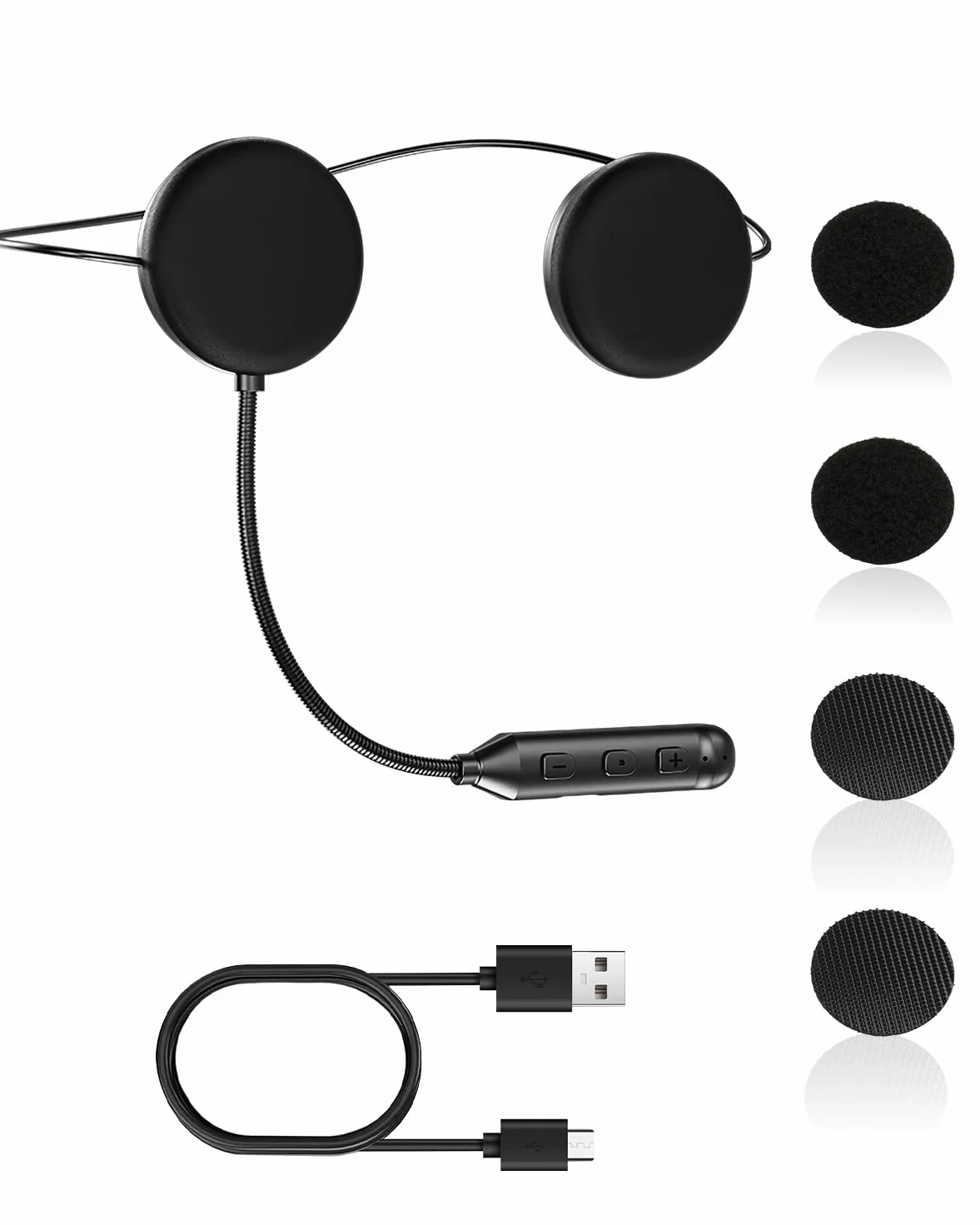 Hemlosk Zestaw Słuchawkowy Bluetooth do Kasku Motocyklowego, 16 Godzin Autonomii, Zestaw Głośnomówiący, Mikrofon do Sterowania Połączeniami, Funkcja Redukcji Szumów, Czarny