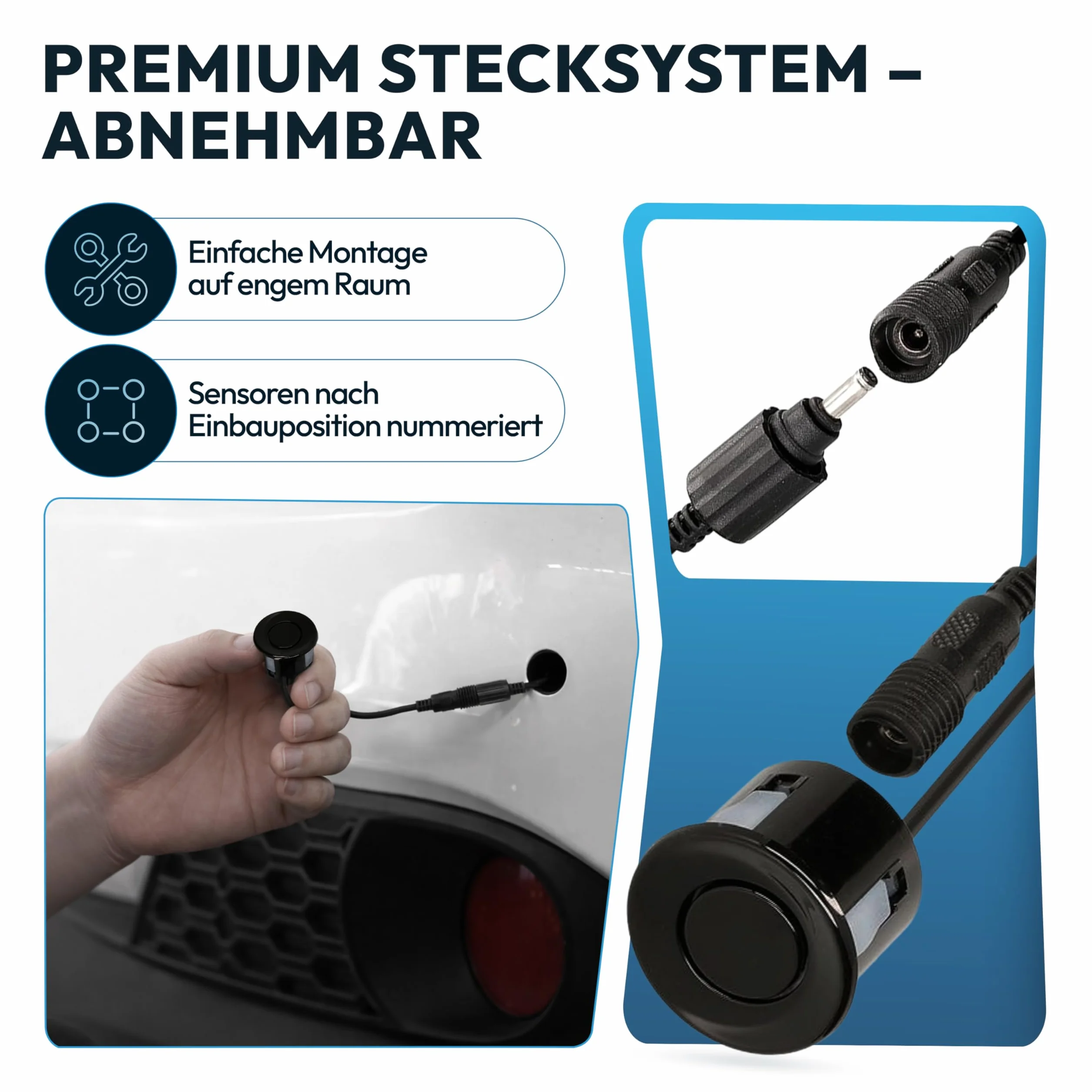 VSG® Pomoc przy parkowaniu z akustycznym nadajnikiem sygnału i 4 czujnikami w kolorze czarnym do tyłu