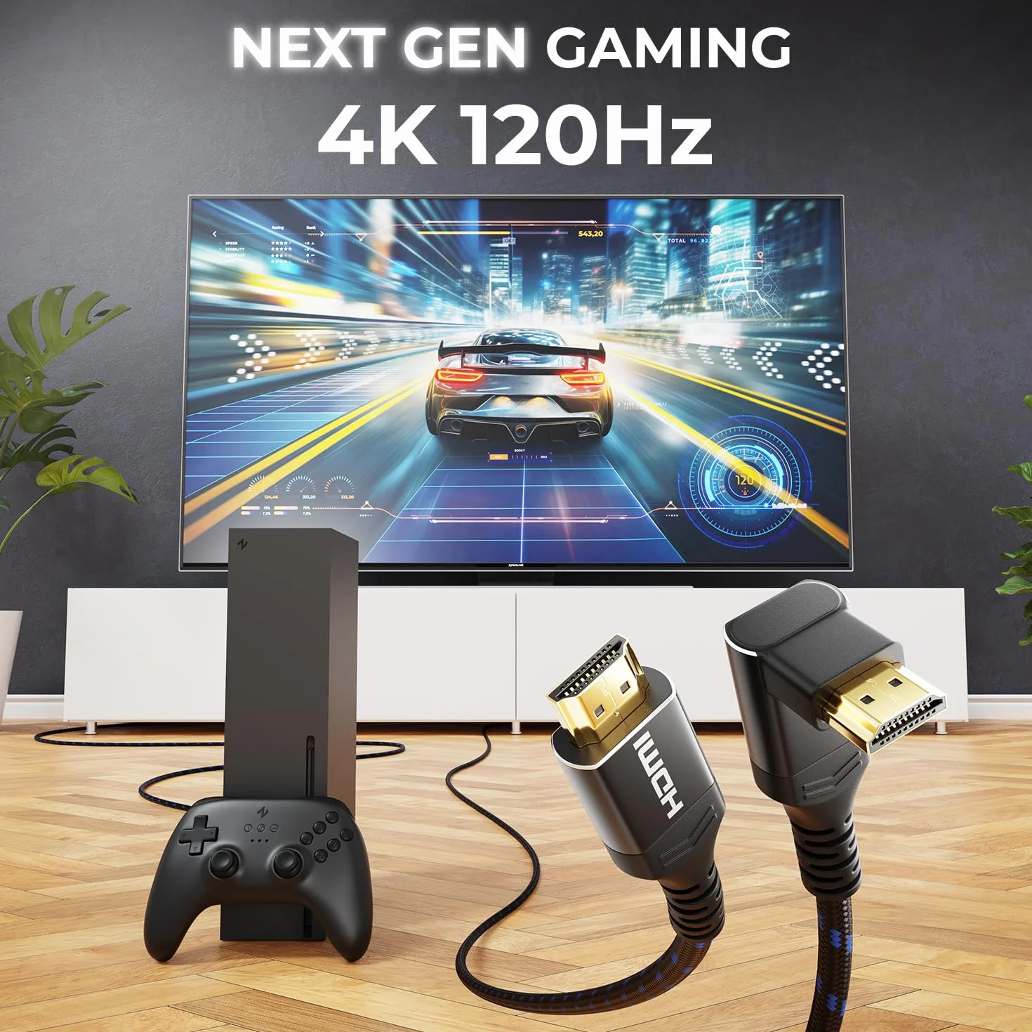 deleyCON 8K HDMI 2.1 Kabel 5m kątowy (Kąt 270° Stopni) do TV, Monitora, PS4, PS5, Dolby Atmos Soundbar EARC, HDR10+, Ultra High Speed Cable 48Gbps - 10K/8K@60Hz, 4K@120Hz/144Hz, 2K@240Hz