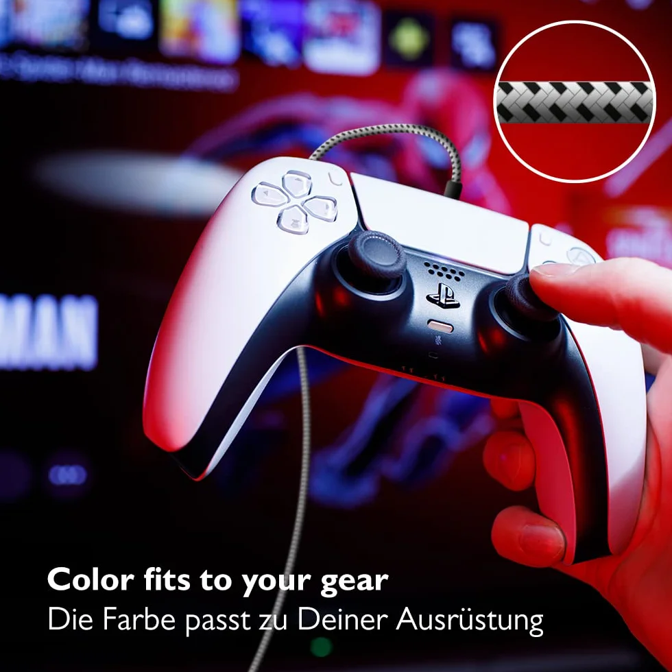 Lioncast 4 m PS5 kabel do ładowania do kontrolera Playstation 5, 4 metry, kabel do szybkiego ładowania do Sony Playstation, zestaw (2 szt.), czarny/biały (1 x USB-C na USB-A i USB-C)