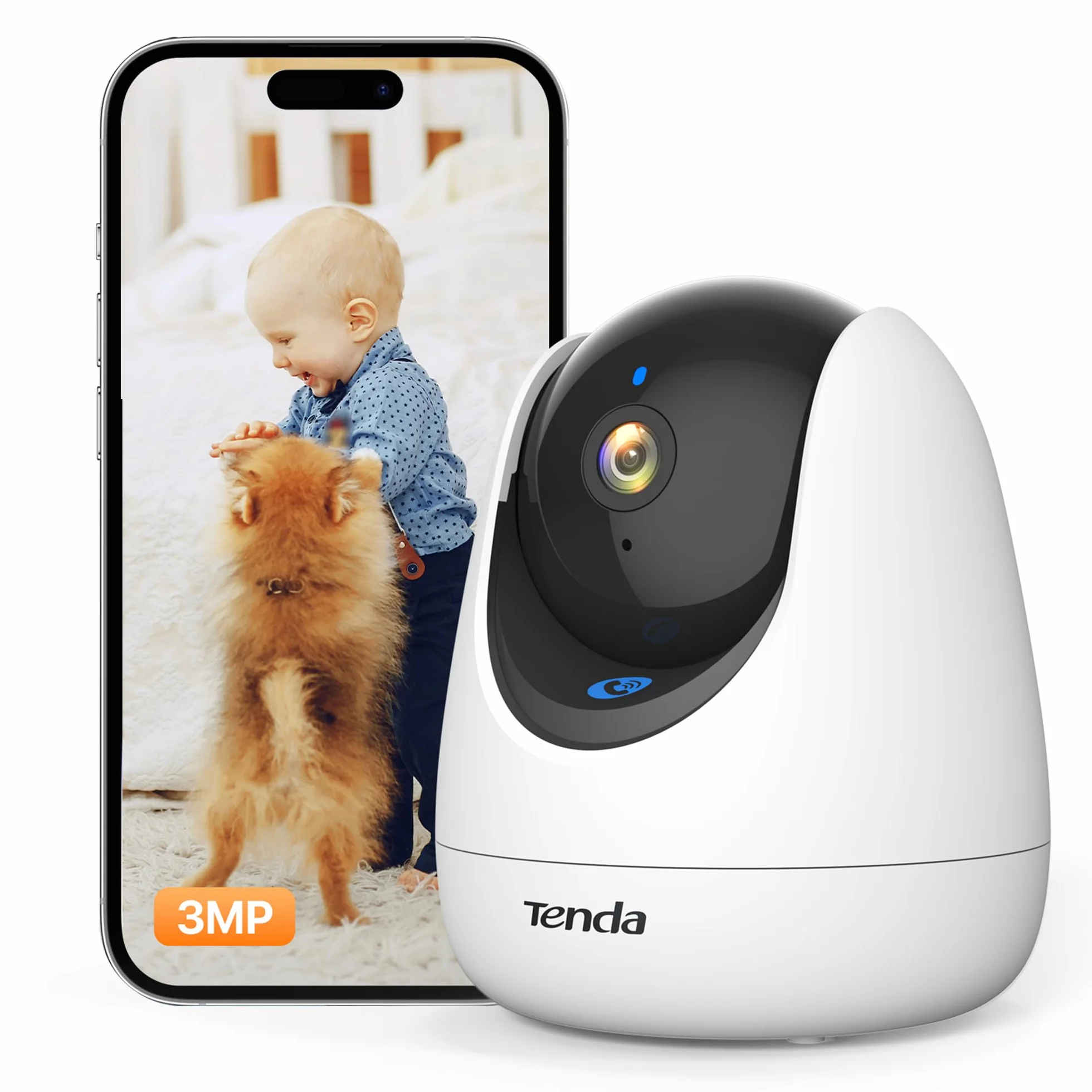 Kamera bezpieczeństwa wewnętrzna Tenda CP3 Pro V1.1, kamera 2K Wi-Fi z dwukierunkowym dźwiękiem, widzenie nocne, śledzenie osób, połączenia jednym kliknięciem, alarmy i powiadomienia push