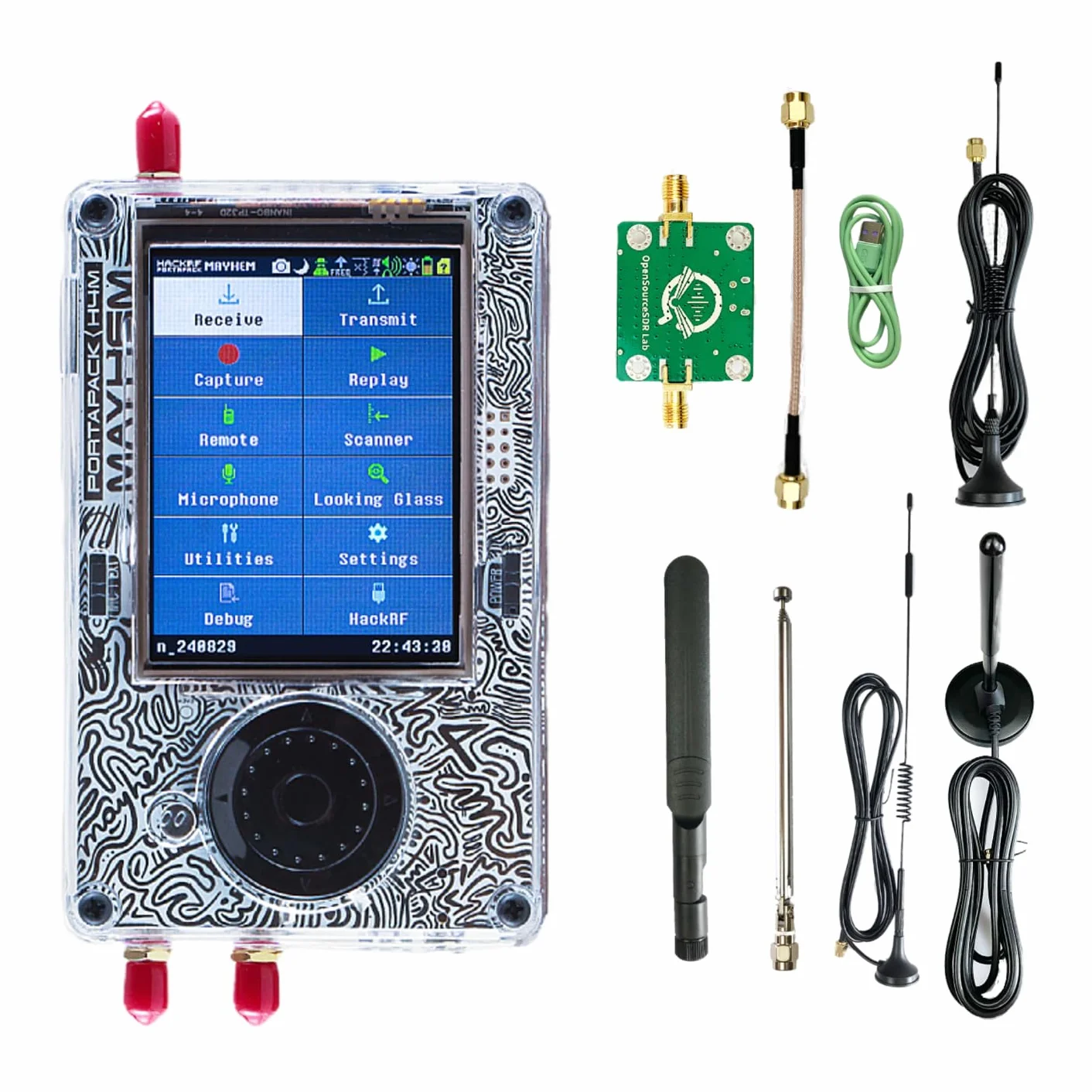 Portapack H4M+ HackRF Kit 1MHz do 6GHz R10C i Mayhem Signature-Edition z przezroczystymi antenami Shell do projektów elektroniki i inżynierii