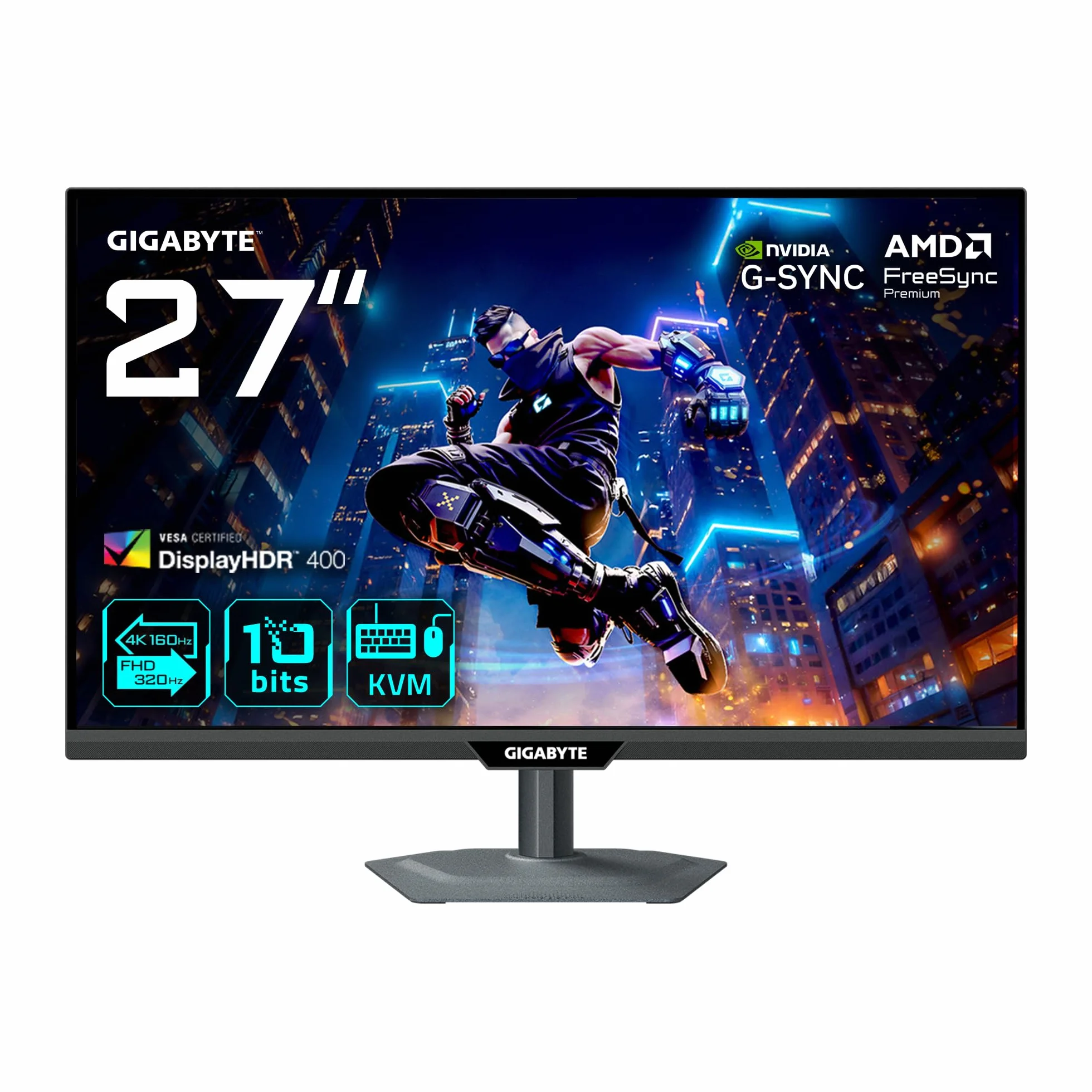 GIGABYTE M27UP 27" 4K UHD monitor do gier - tryb podwójny (4K 160Hz lub FHD 320Hz), 3840 x 2160, 1ms, 350 CD/m², FreeSync Premium Pro, DisplayHDR400, HDMI 2.1, DisplayPort 1.4