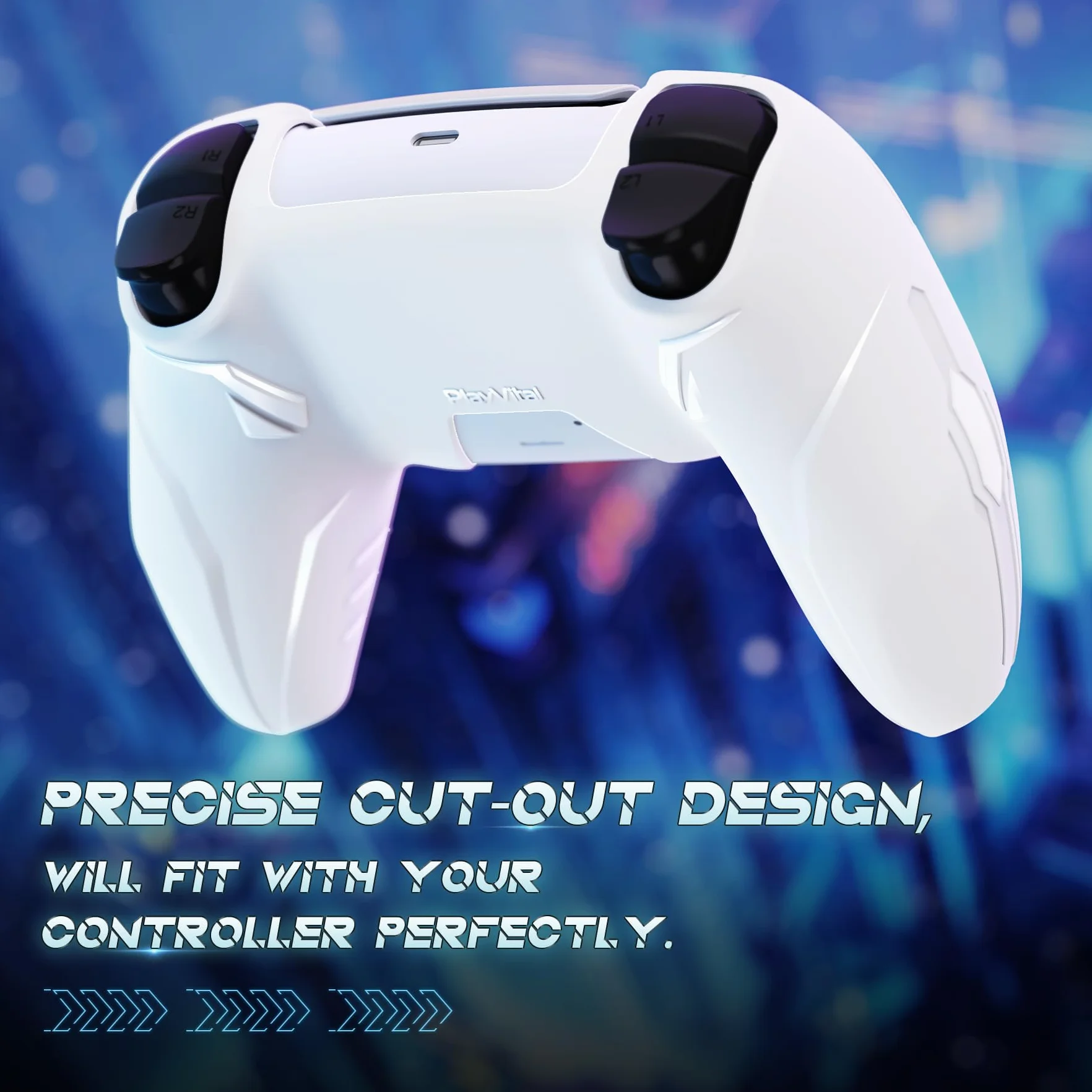 PlayVital Silikonowa Etui do ps5 Kontroler,Protective Case Silikonowa Osłona do ps5 Pokrowiec Skóry Ochronny Nakładka kompatybilna z ps5 Stacją Dokującą-Biały(CyberMech Edycja)