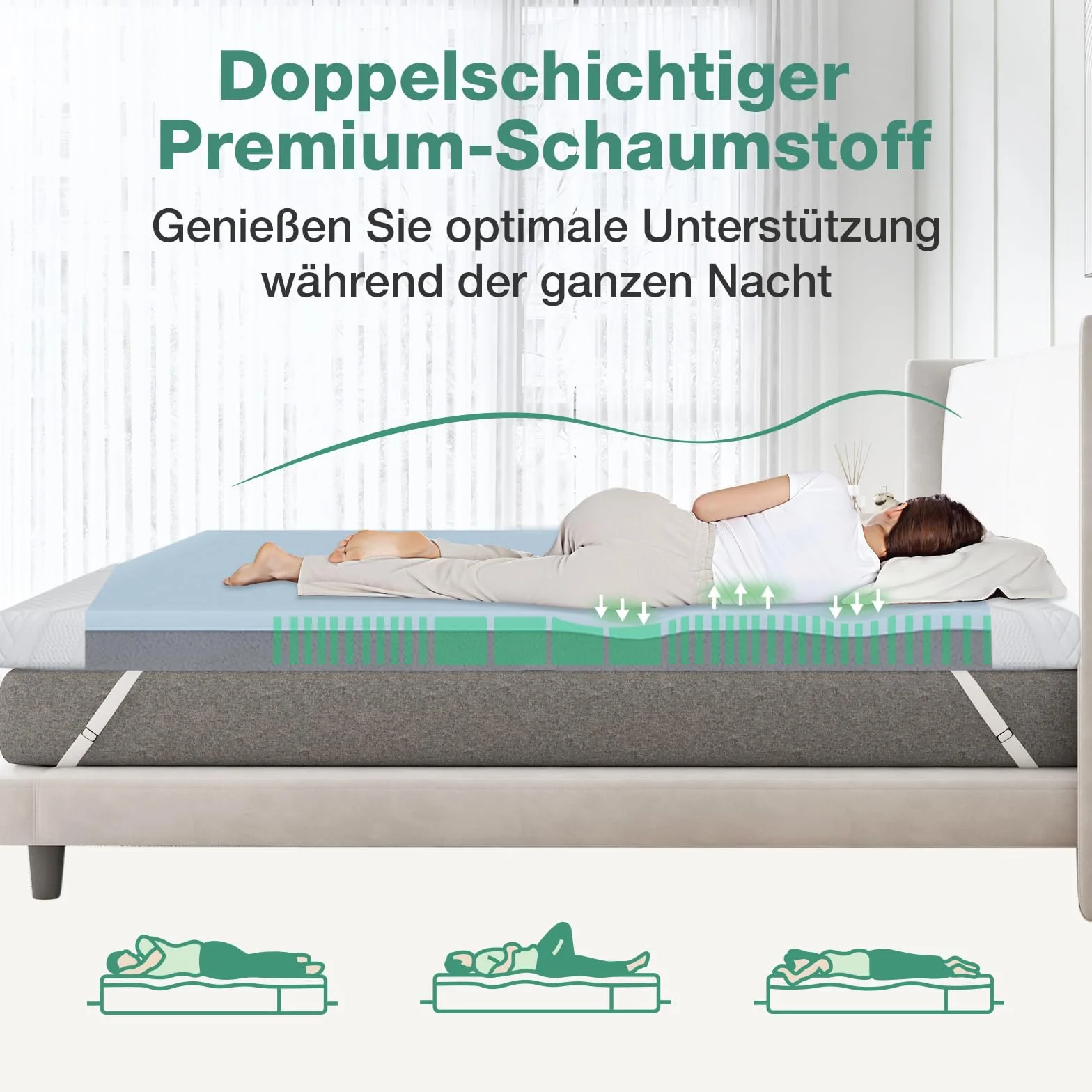 Novilla Topper Viscoelastic 140x200 5 cm, żelowy materac, nakładka na materac z pianki Memory Foam Mattress, bambusowy topper, zdejmowany i nadający się do prania pokrowiec na materac, biały