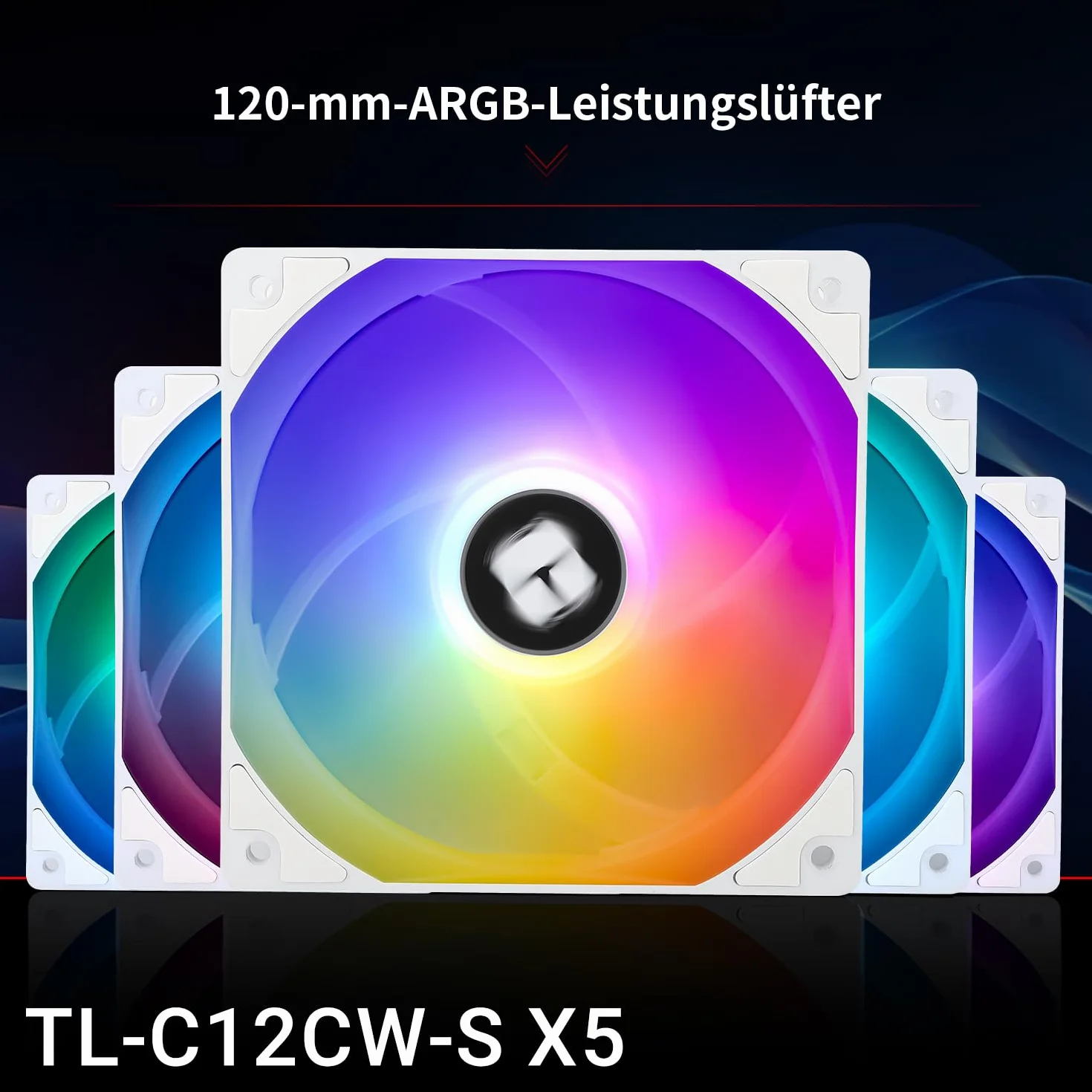 TR-Thermalright TL-C12CW-S X5, zestaw 5 wentylatorów obudowy ARGB, 120 mm, 4-pin PWM, ciche chłodzenie, prędkość 1550 obr./min, niski hałas 25,6 dBA, do systemów chłodzenia PC, białe