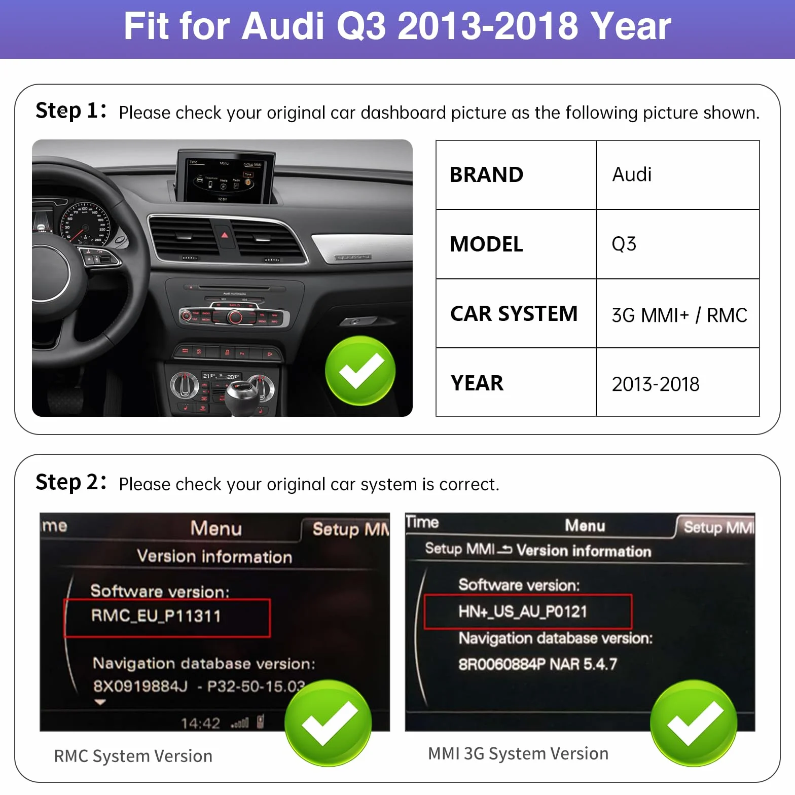 Road Top 12,3 cala Bezprzewodowy ekran dotykowy radia samochodowego CarPlay dla Audi Q3 2013-2018 rok, multimedialny ekran stereo radia samochodowego, obsługa bezprzewodowego Android Auto