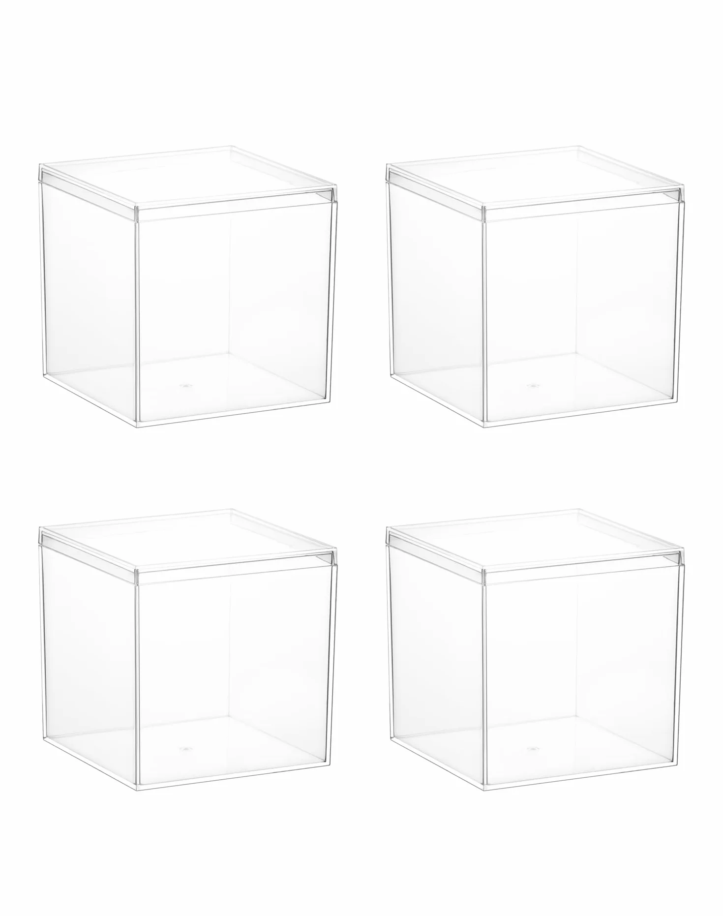 QWORK® Akrylowe Pudełko Ekspozycyjne, Kostki Przechowywania, 10 x 10 x 10 cm, Przezroczyste Pudełko z Pokrywką, Do Przechowywania Cukierków, Akcesoriów do Włosów, Zabawek, 4 Szt