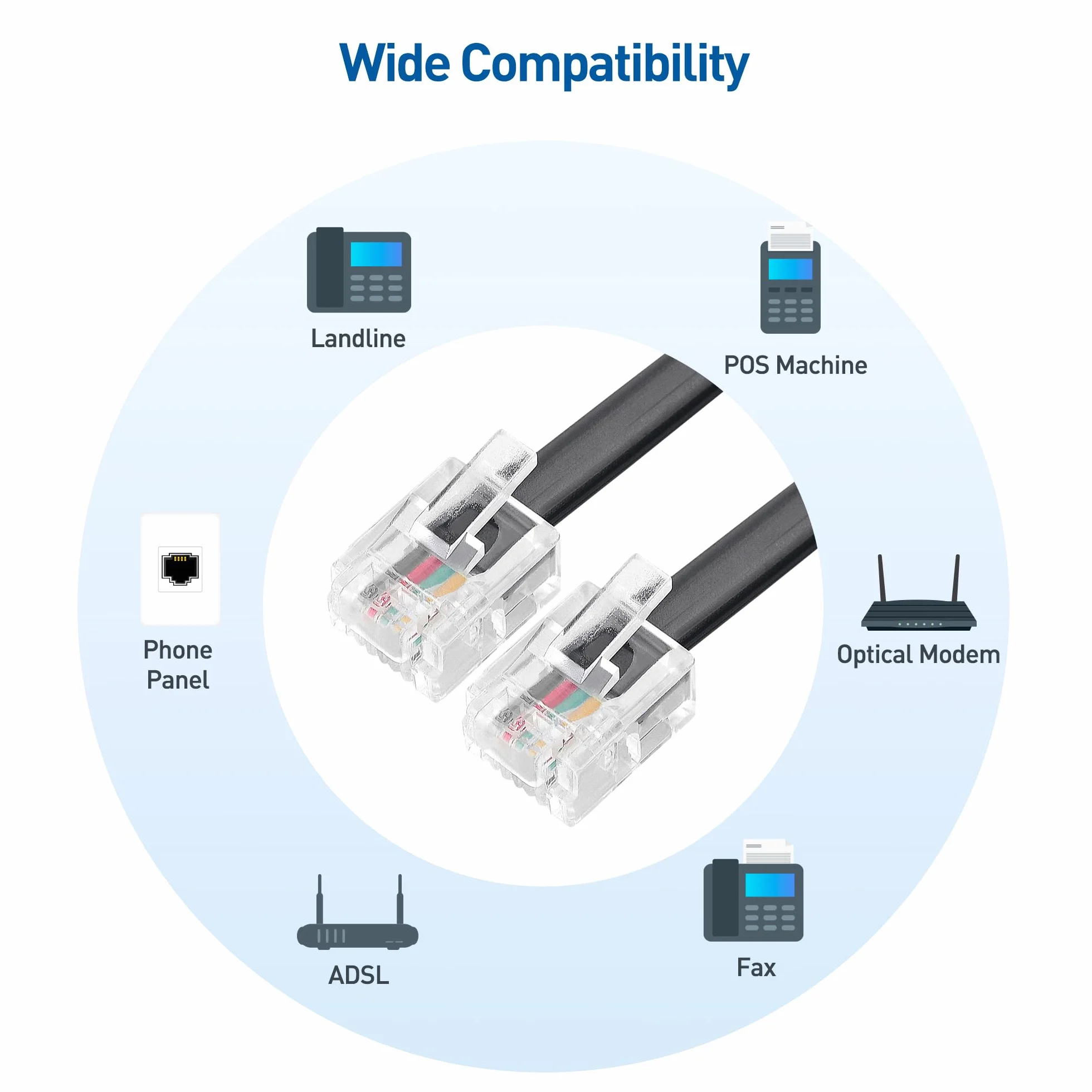 Cable Matters 2-Pack, RJ11 Kabel w kolorze czarnym - 1m