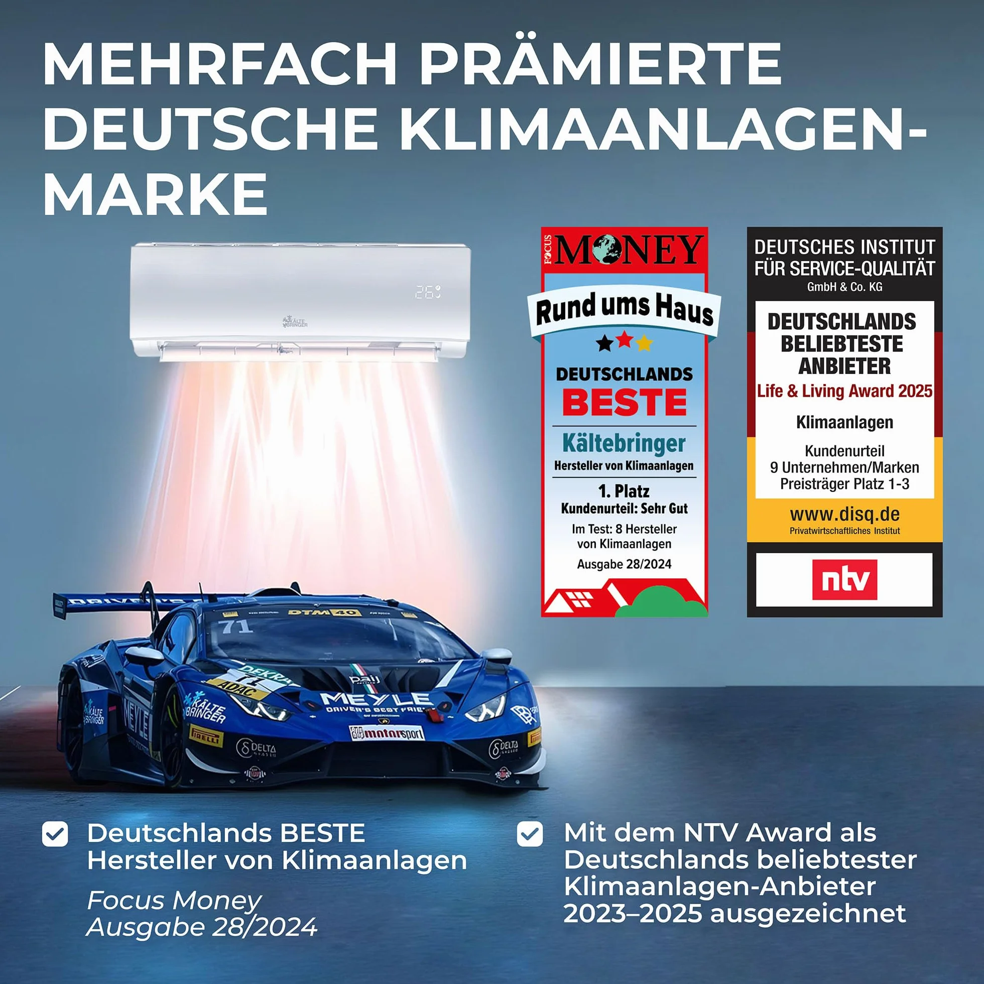 Kältebringer Klimatyzator typu Split – 12000 BTU – inwerterowy klimatyzator z funkcją ogrzewania, WiFi i aplikacją – do 55 m² – bardzo cichy – kompletny zestaw, przewód miedziany 5 m, czynnik