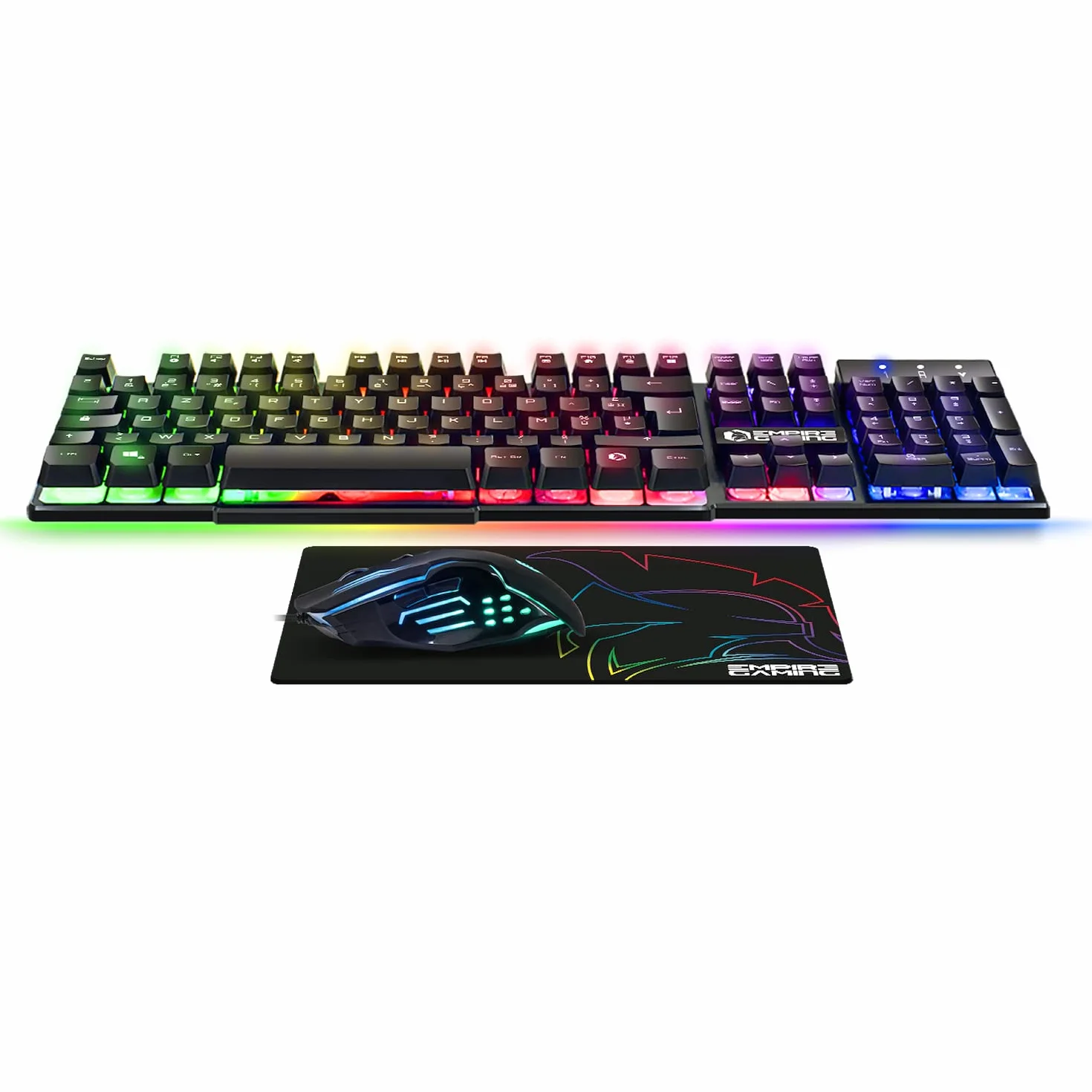 EMPIRE GAMING - Pack 3 en 1 MK800 - Clavier Gaming AZERTY (Layout Français) RGB 105 Touches 19 Touches Anti-Ghosting - Souris Gamer RGB 2400 DPI - Tapis de Souris - PC PS4 PS5 Xbox One/Series Mac