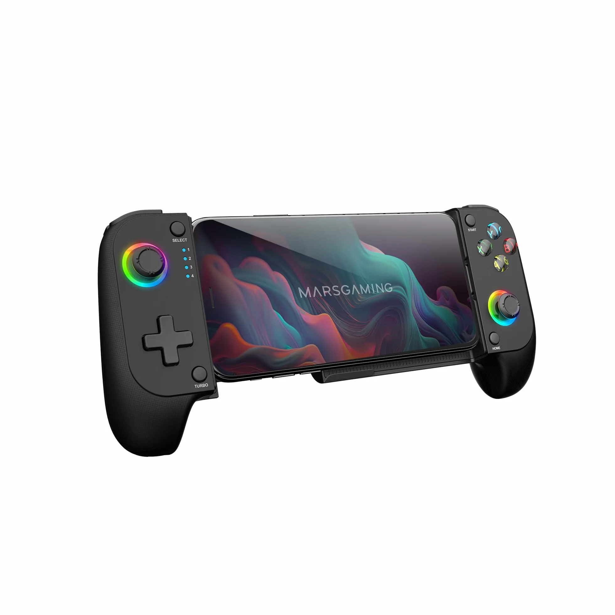 Mars Gaming MGPX Gamepad Bluetooth 5.0 2w1 RGB Neon Podwójna Wibracja Turbo Kontroler PC Android iOS USB-C Etui Czarny