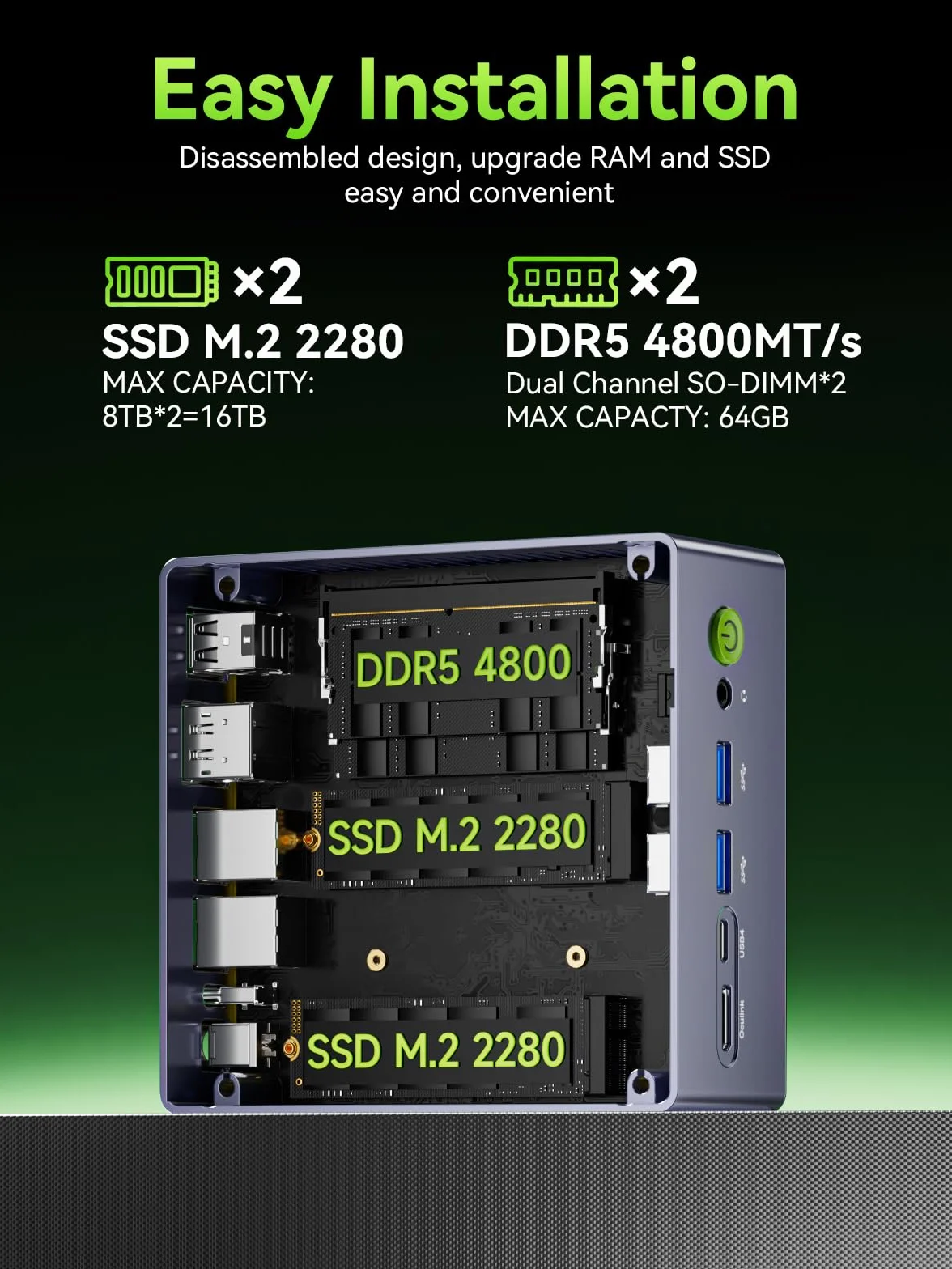 GMKtec Mini PC Gaming, M7 AMD Ryzen 7 PRO 6850H (8C/16T 4.70Ghz) Dual NIC LAN 2.5G Desktop Computer, 16 DDR5 RAM + 512GB Hard Drive PCle SSD, Dual USB4, HDMI 2.1, USB-C, Micro Computer