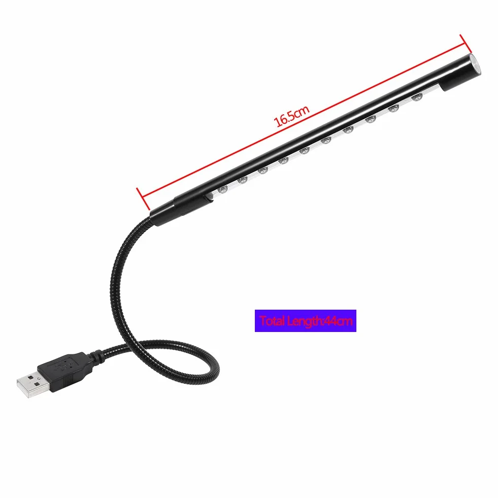 Elastyczne diody LED Mini USB 10 lamp-Taschenlampe do laptopa komputer stancjonarny Tastatur (Schwarz)
