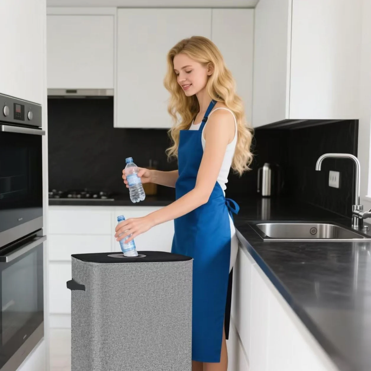 AIUNAOM 110L Duży kosz na śmieci do kuchni,Pojemnik na butelki z workiem do recyklingu,Butelki z kaucją do odpadów nadających się do recyklingu i szkła,Butelek,Pojemnik na Odpady do domu,biura,Szary