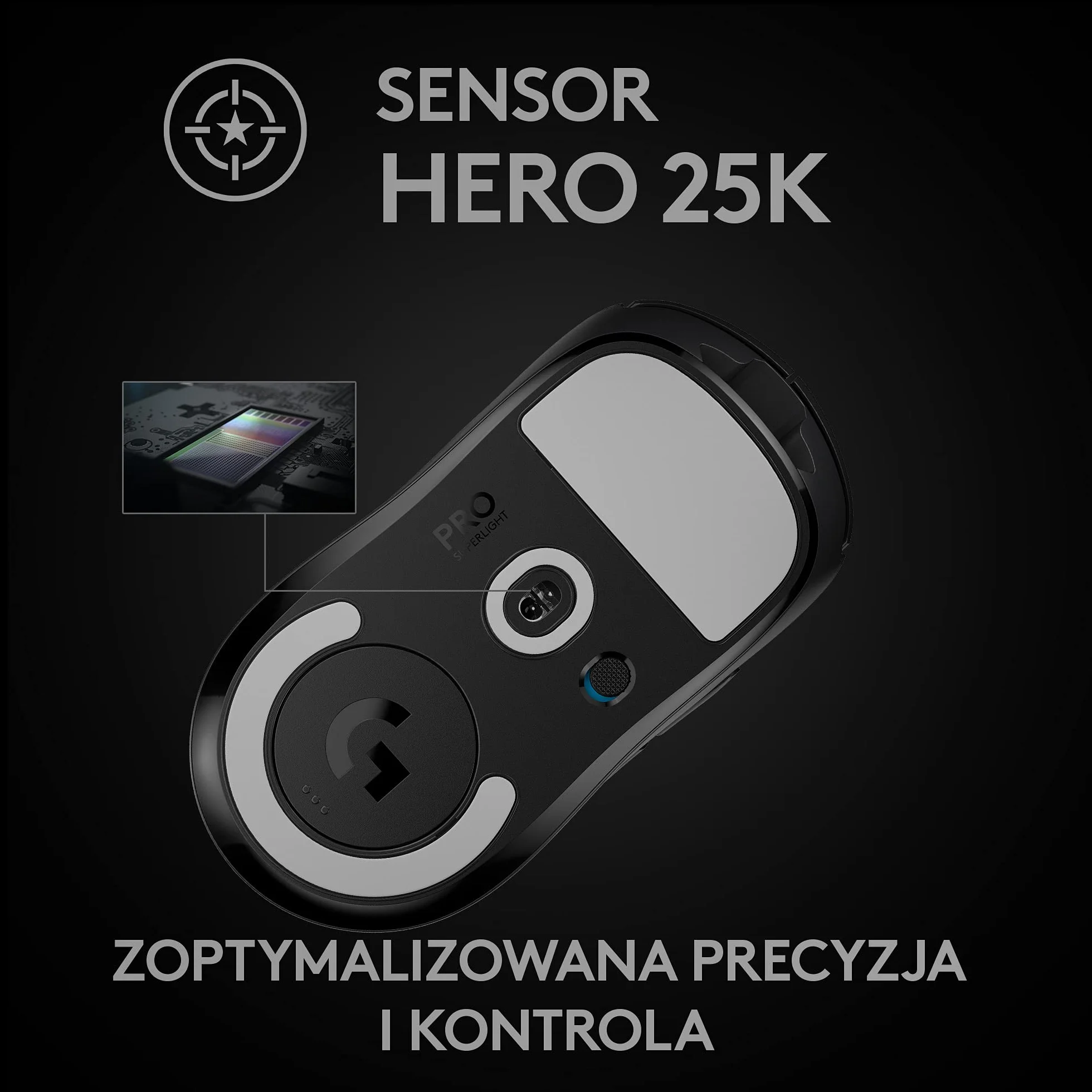 Logitech G PRO X SUPERLIGHT Bezprzewodowa mysz gamingowa, lekka, czujnik HERO 25K, 25,600 DPI, 5 programowalnych przycisków, długi czas pracy baterii, kompatybilna z PC/Mac - Czarny