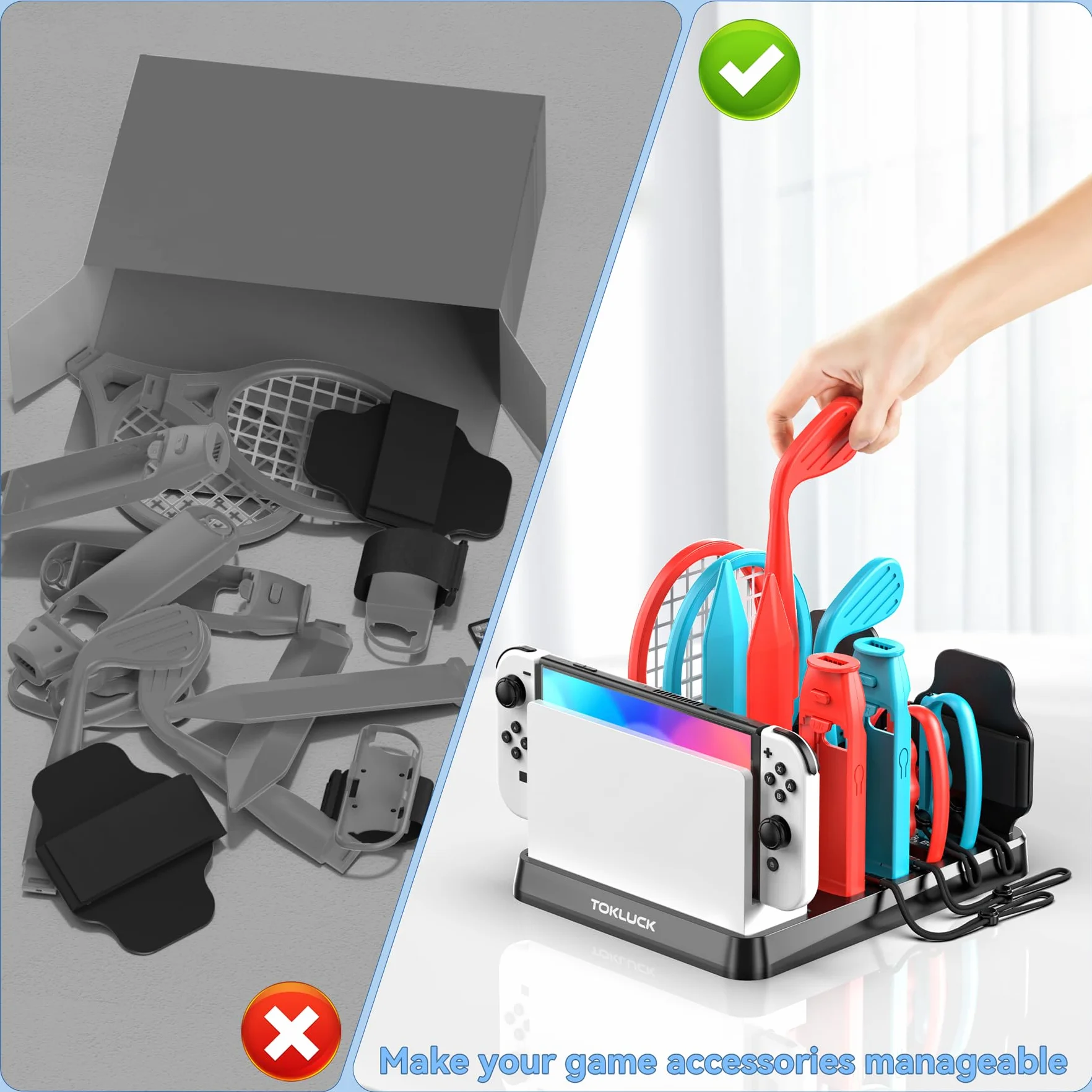 Tokluck 15 w 1 Akcesoria sportowe Switch, zestaw z organizerem do konsoli Switch/OLED