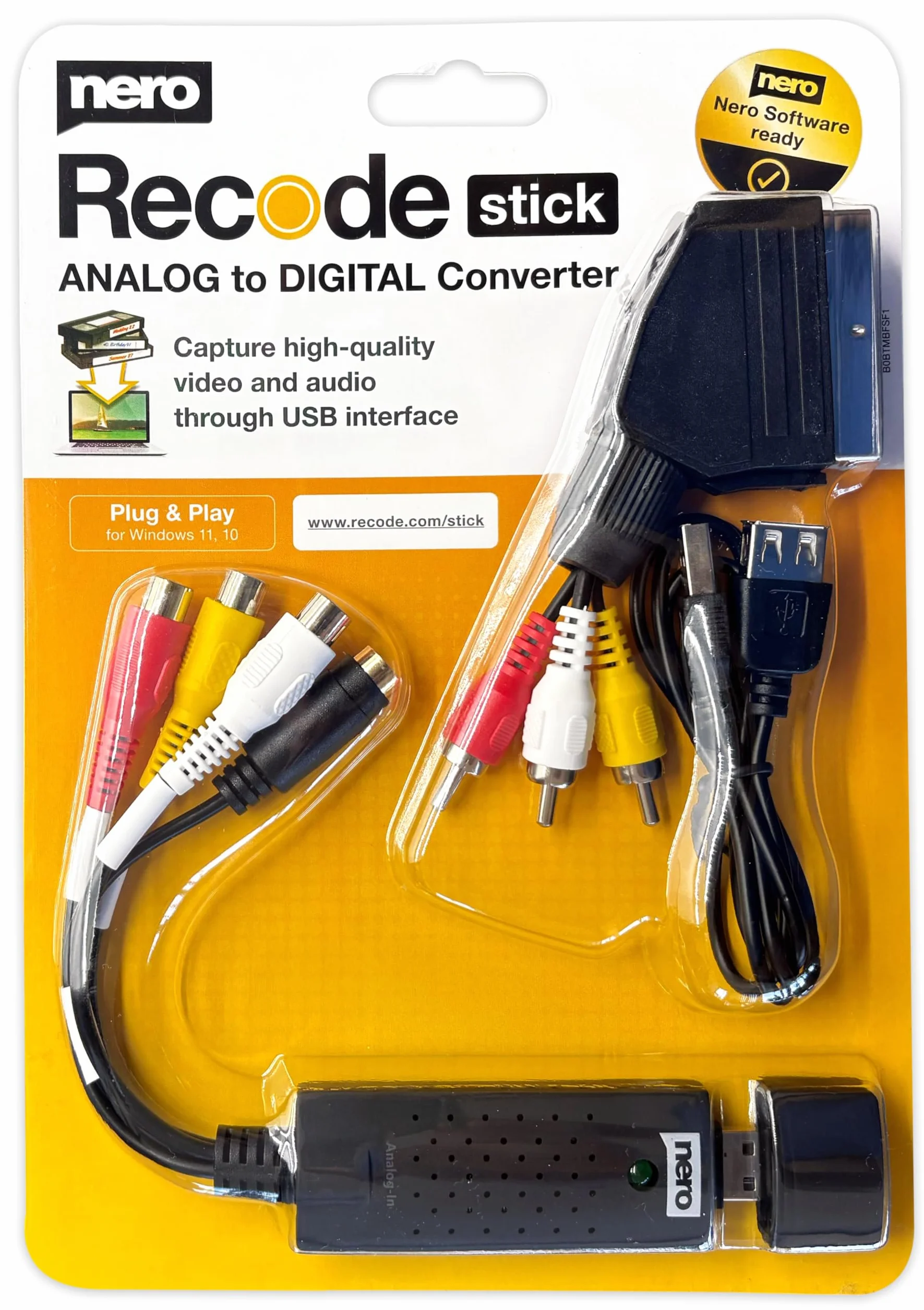 Nero Video Grabber | Digitalizacja kaset wideo | VHS na USB | DVD na PC | Karta przechwytywania analogowego do cyfrowego | S-VHS | Hi8 | Super 8 | Windows 11/10 | MacOS