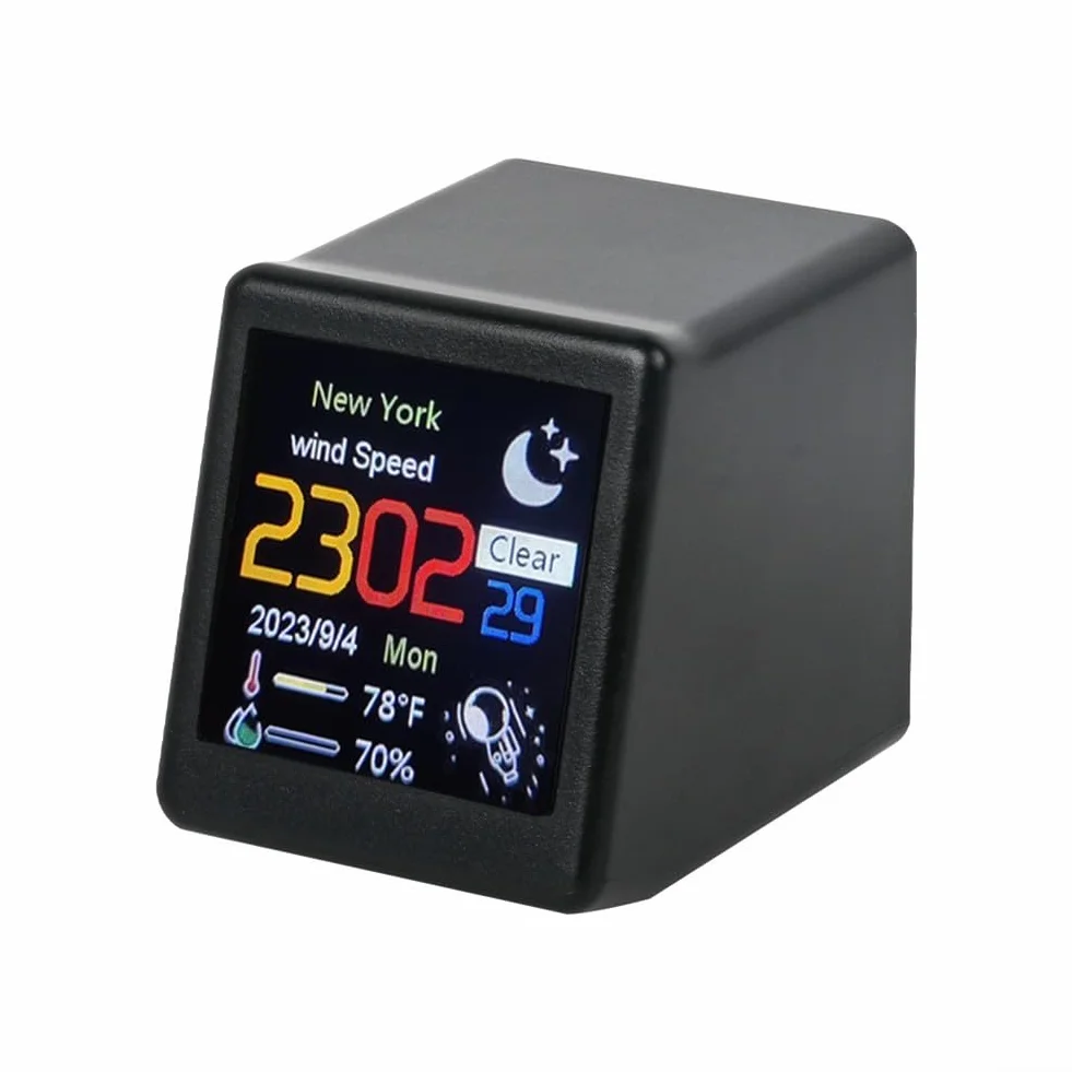 Do Smart Weather Station Mini TV z łącznością Wi-Fi do wyświetlania animacji i funkcją elektronicznego albumu fotograficznego (czarny)