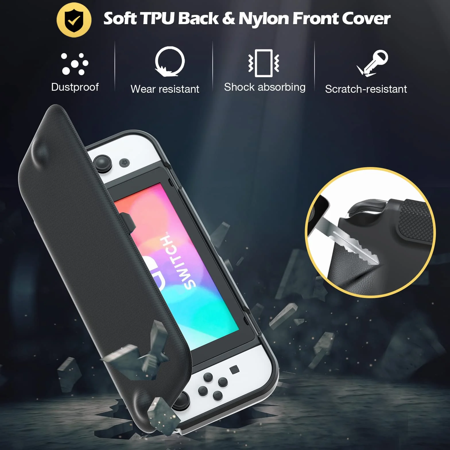 ProCase Składane etui ochronne + (2 sztuki) ochrona wyświetlacza do Nintendo Switch (model OLED), miękkie, cienkie etui z tworzywa TPU, odporne na uderzenia + 2 folie ochronne na wyświetlacz ze szkła