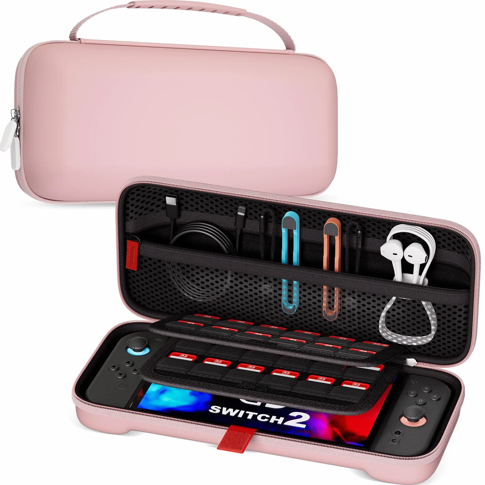 ProCase Tragetasche für 2025 Nintendo Switch 2, z 24 gniazdami na karty, twarda torba podróżna na konsolę - różowa, standardowa