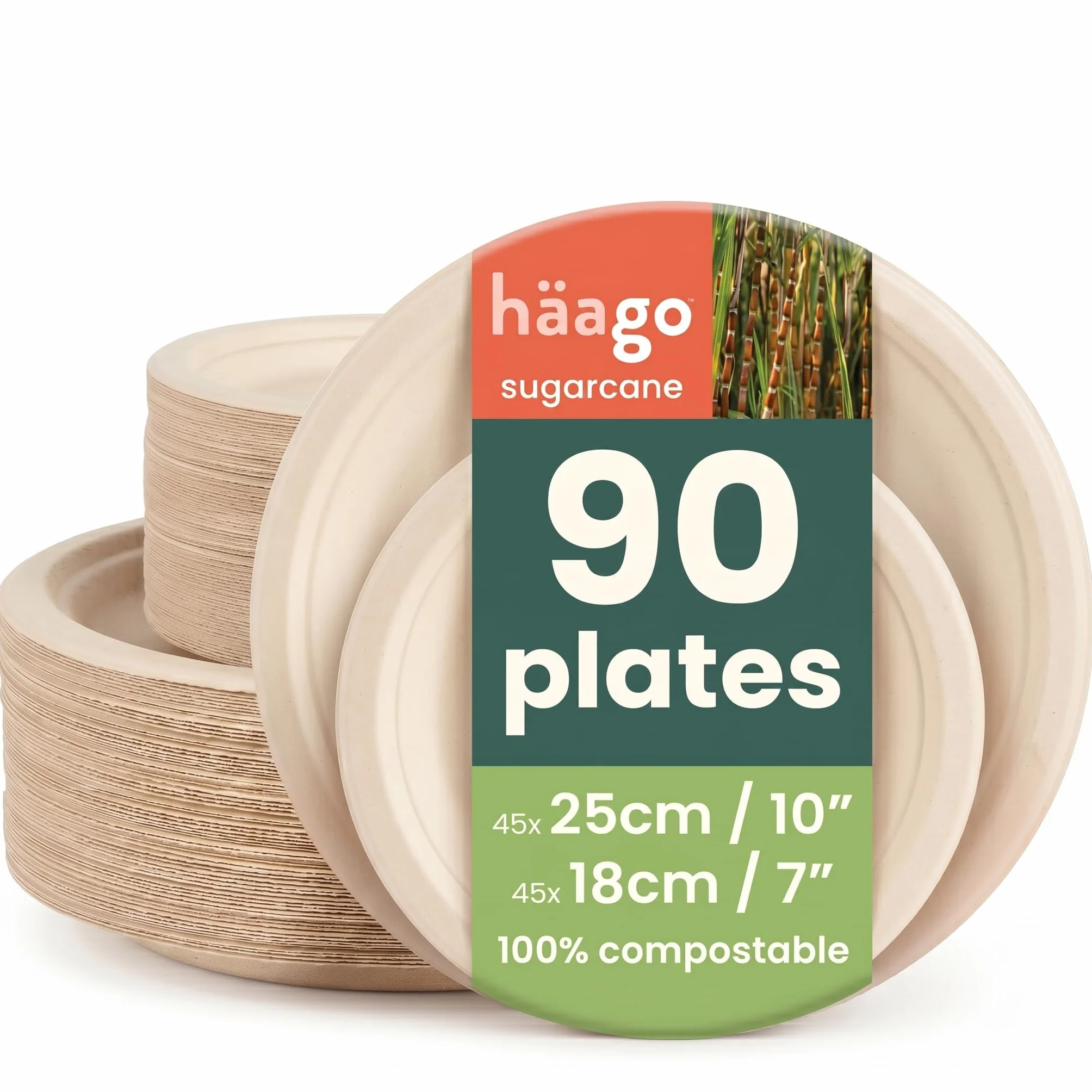 HAAGO Zestaw 100 Kwadratowych Talerzy z Trzciny Cukrowej - Duży (26 cm) i Mały (18 cm) | Ekologiczne Dania z Bagassy