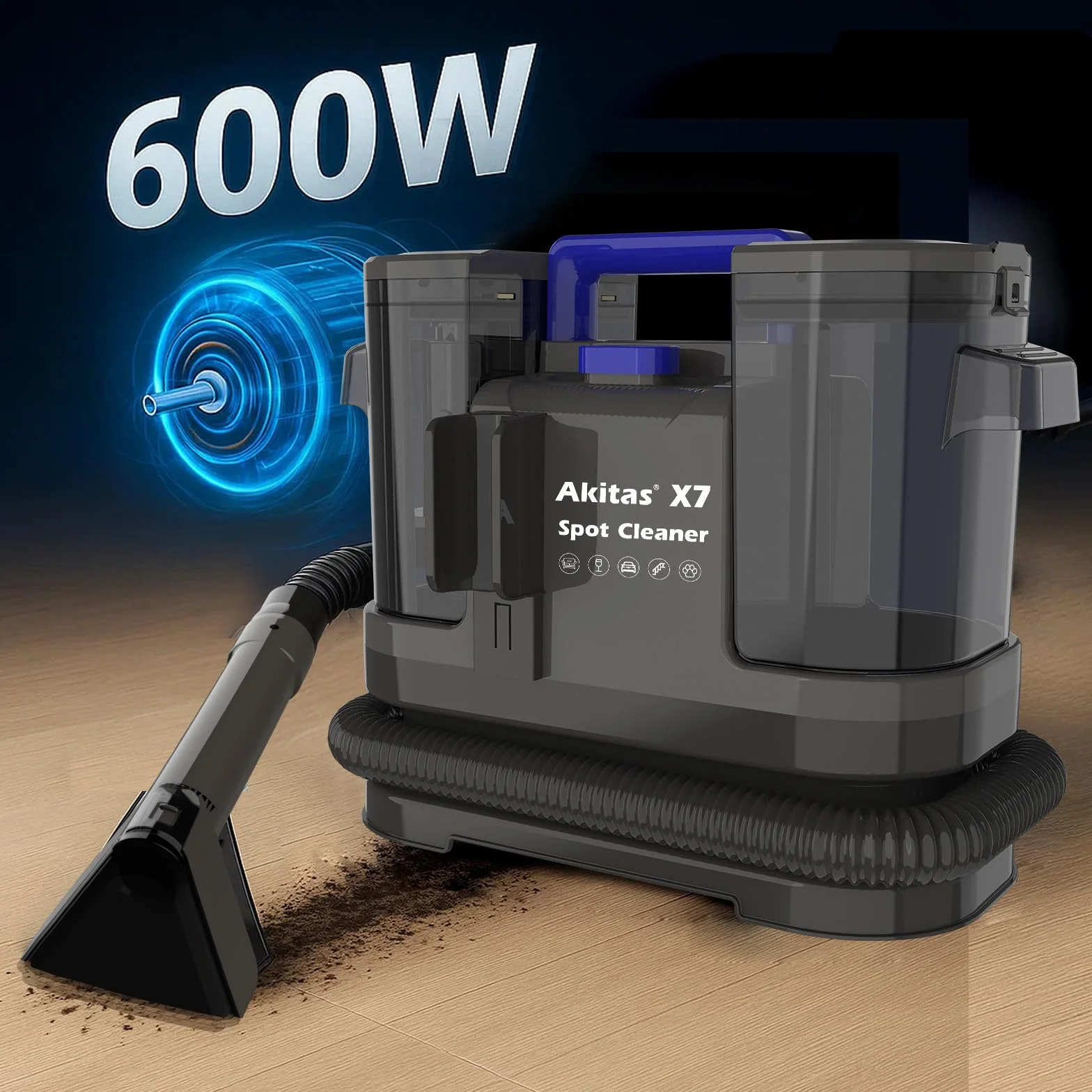 Akitas X7 600W Odkurzacz do Tapicerki 14kPa Samoczyszczący Podwójny Zbiornik