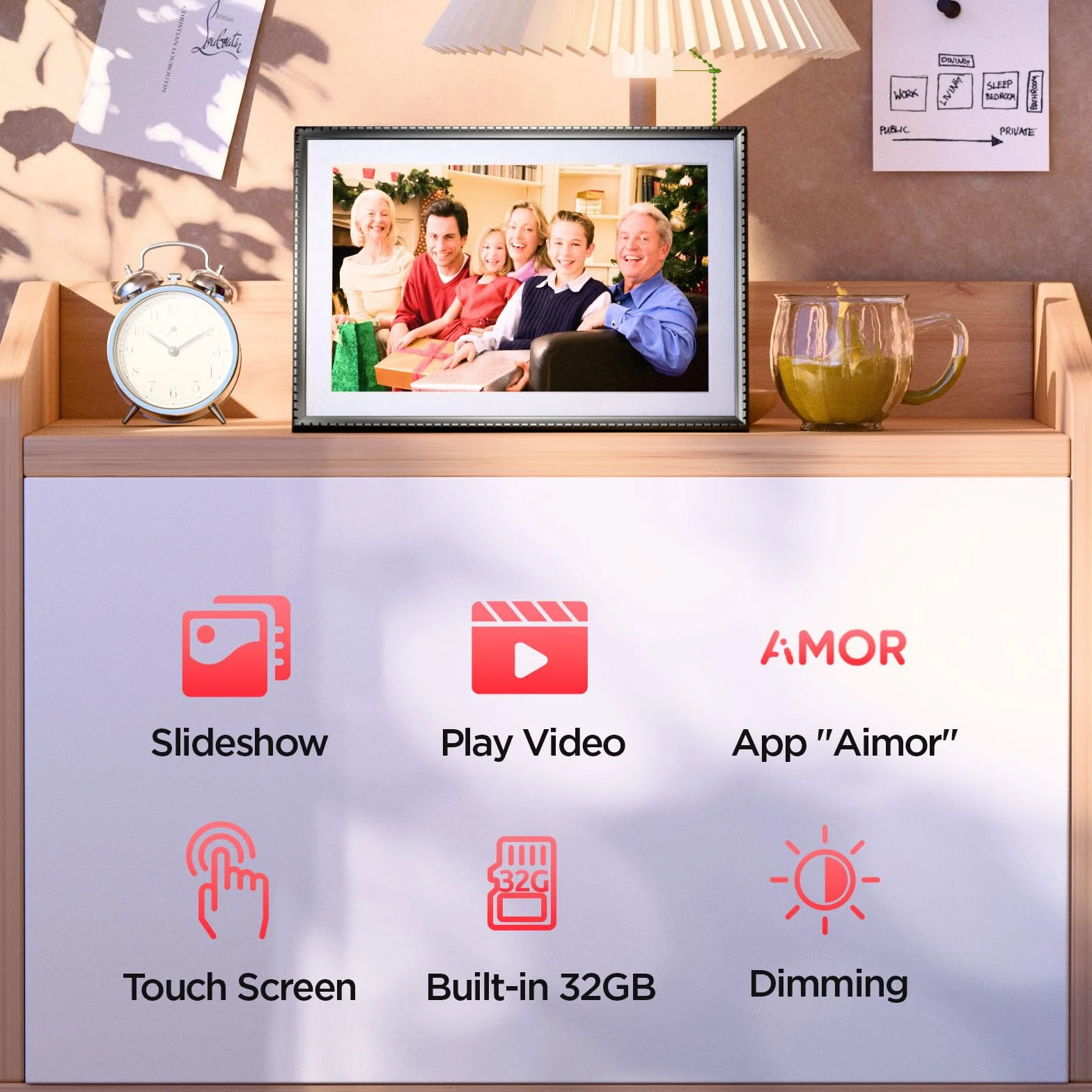 Cyfrowa ramka na zdjęcia 10,1", WiFi, ekran dotykowy IPS 1280 x 800, pamięć 32 GB, automatyczne obracanie, montaż na ścianie, łatwa konfiguracja zdjęć i filmów natychmiast za pomocą aplikacji