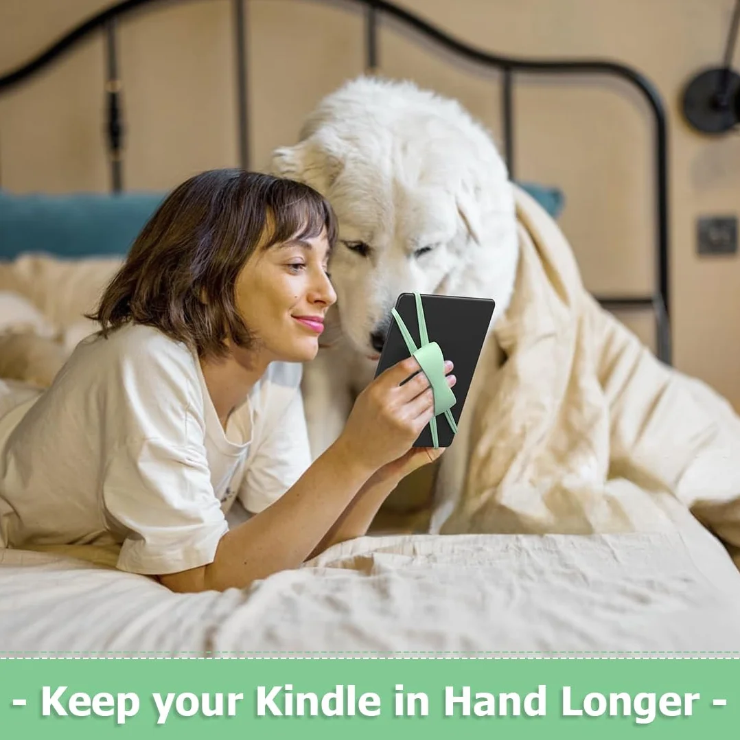 Uchwyt do czytania w łóżku, antypoślizgowy uniwersalny silikonowy uchwyt na pasek do uchwytu na palce, pasek na rękę o wysokiej elastyczności do Kindle 6-8 "eReaders Tablet, zielony