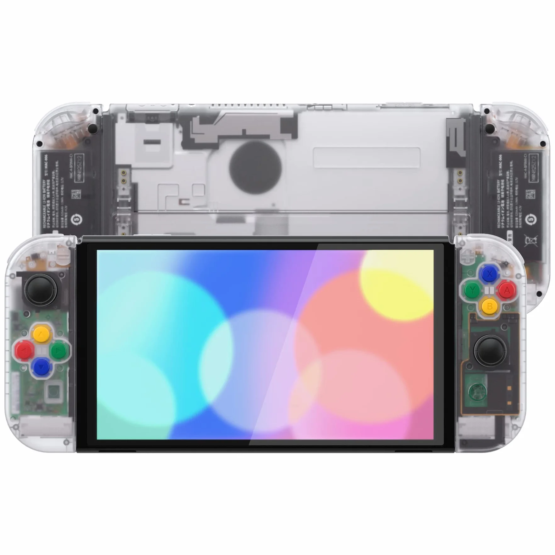 eXtremeRate Jasne Custom Full Set Shell dla Nintendo Switch OLED, Wymienna Płyta Tylna Konsoli & Podpórka, Z Kolorowymi Przyciskami dla NS Joycon