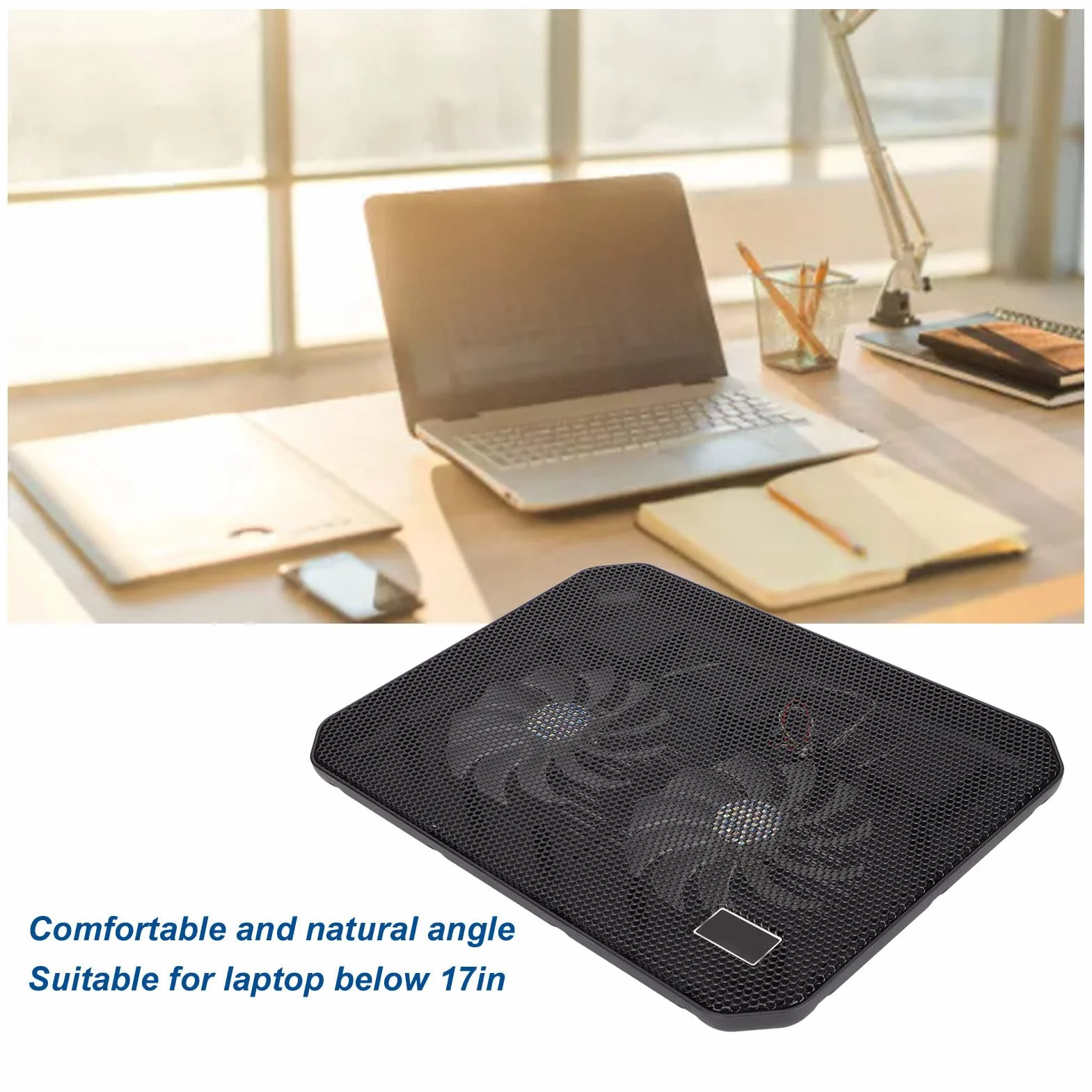 17-calowa Podkładka Chłodząca do Laptopa, Dwa Wentylatory, Ergonomiczna, Cicha Chłodzenie Laptopa do Gier, Przenośny Stojak na Laptopa z Portem USB, Szybkie Odprowadzanie Ciepła,