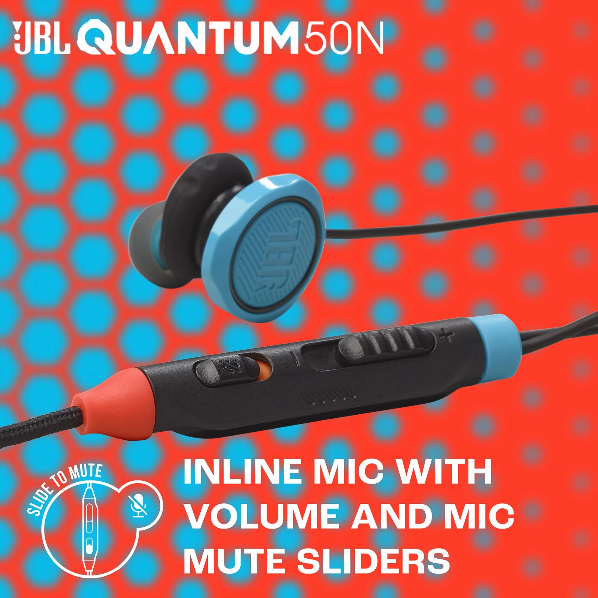 JBL Quantum 50 N Słuchawki Przewodowe Douszne do Gier z Mikrofonem z Funkcją Wyciszenia, USB C i Dźwiękiem JBL QuantumSURROUND, Kompatybilne z Wieloma Platformami, Niebiesko-czerwone