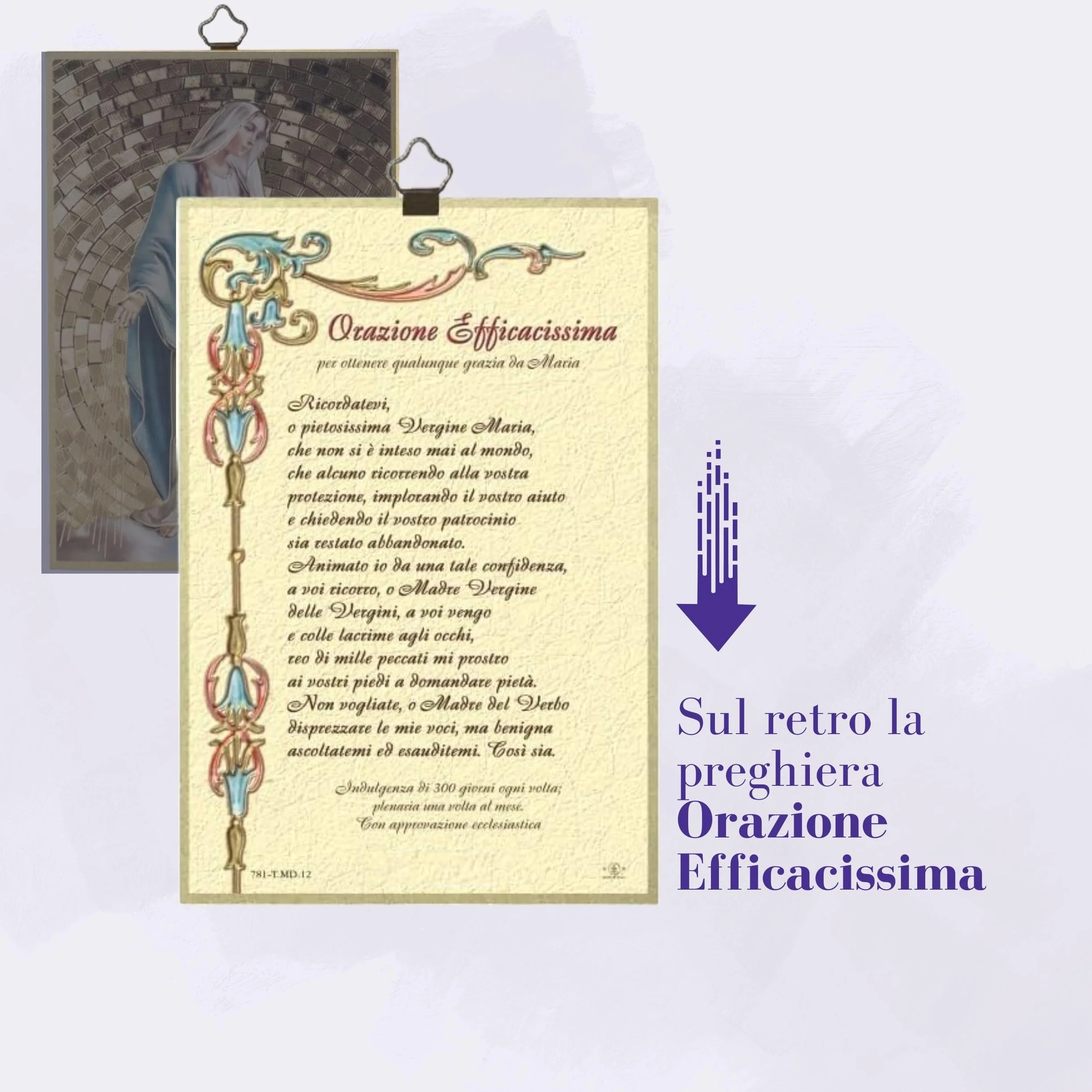 BRATELLI BONELLA - obraz Madonna Cudowna i Horacja Bardzo skuteczny w języku włoskim - obraz drewna MDF z topoli, obraz Madonny, sypialnia, 8 mm x 10 cm x 15 cm, wyprodukowano we Włoszech