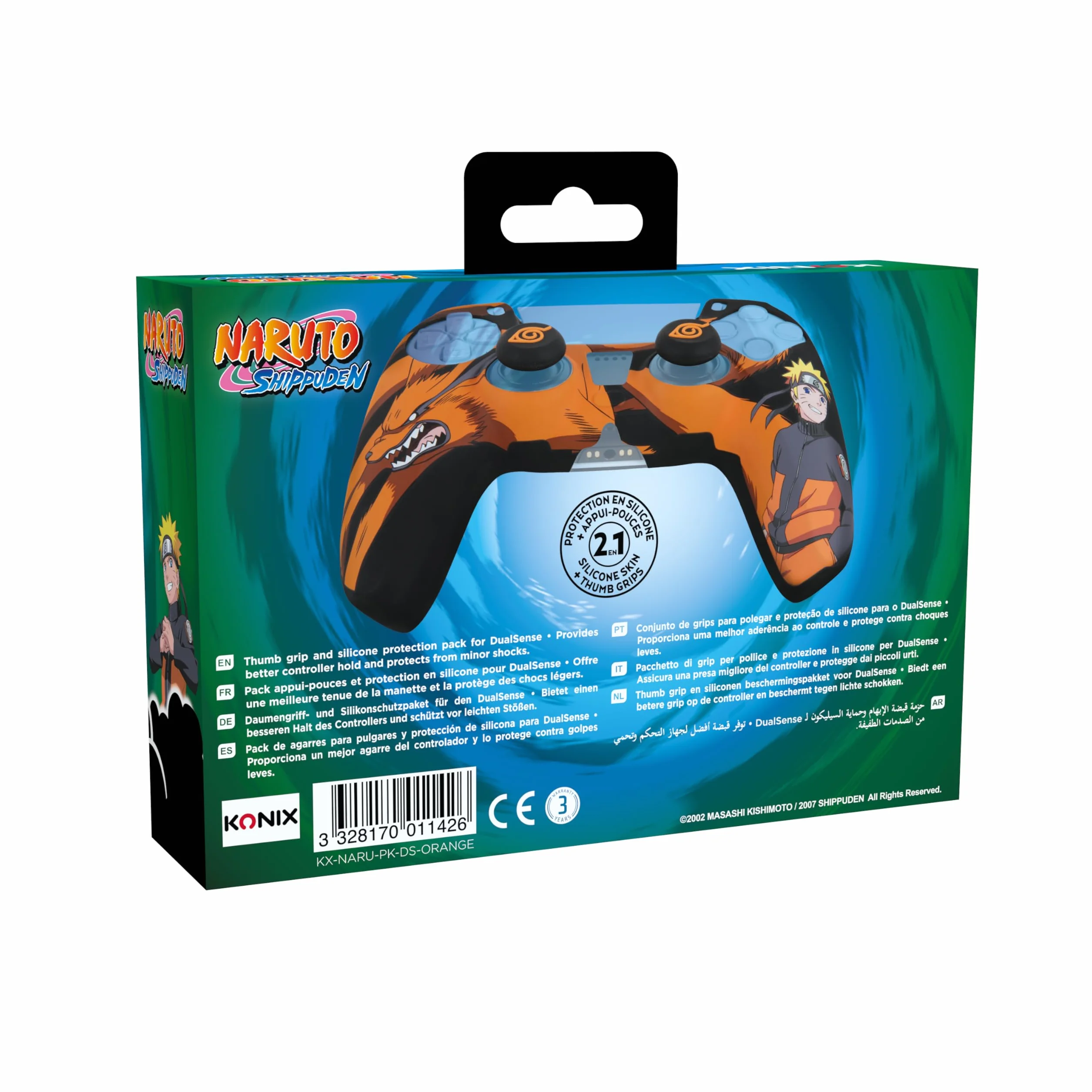 Konix Naruto Shippuden Etui ochronne na kontroler DualSense PS5 - Silikon - Uchwyty na kciuki - Projekt Kurama/Kyûbi Naruto - Czarny