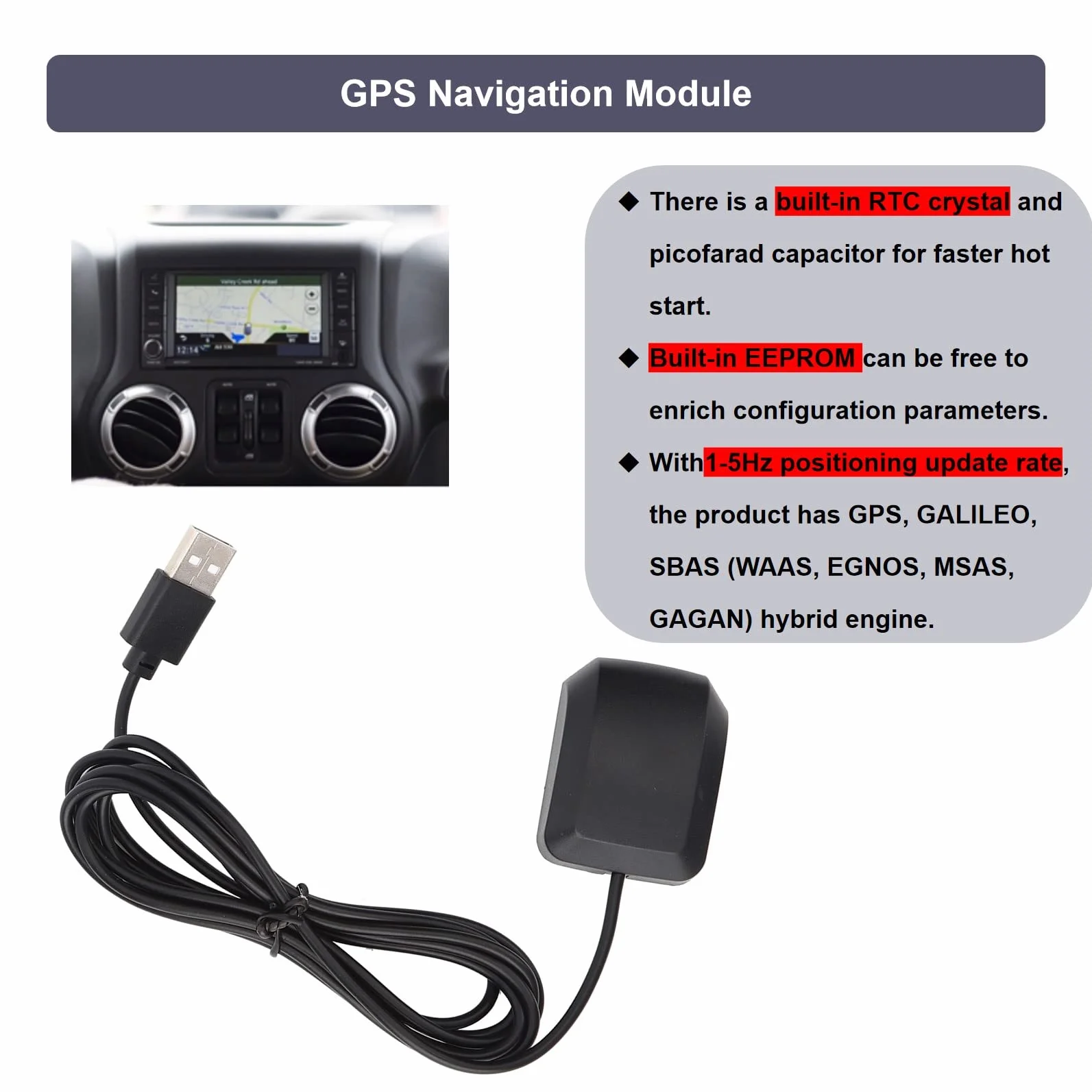 KUIDAMOS Moduł nawigacyjny, interfejs USB notebooka, odbiornik GPS do map i innych wymaganych modułów nawigacyjnych DC 3,3-5 V