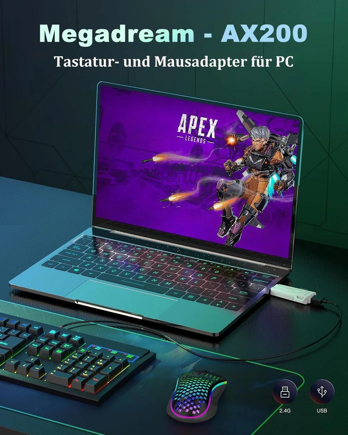 Megadream AX200 PC klawiatura i mysz adapter do komputera, aplikacja z funkcją Smart Joystick, częstotliwość raportowania 1000 Hz, bez rozruchu, elastyczne mapowanie, klawiatura gamingowa, konwerter
