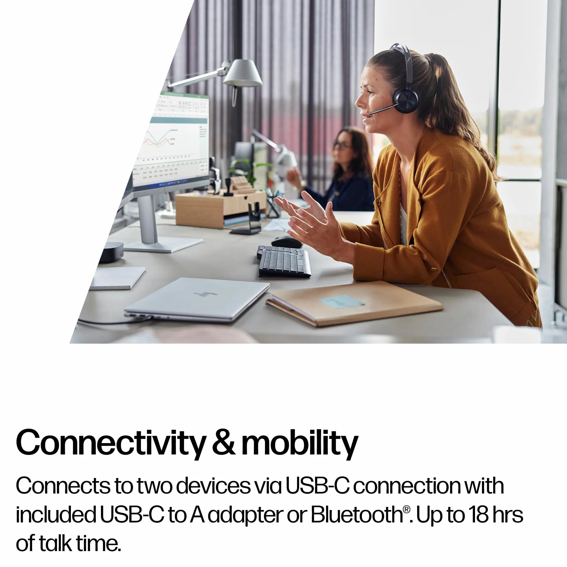 POLY Voyager Focus 2 zestaw słuchawkowy USB-C ze stacją ładującą i adapterem USB-C/A – Bluetooth, ANC, technologia Acoustic Fence, do 25 godzin rozmów, czarny