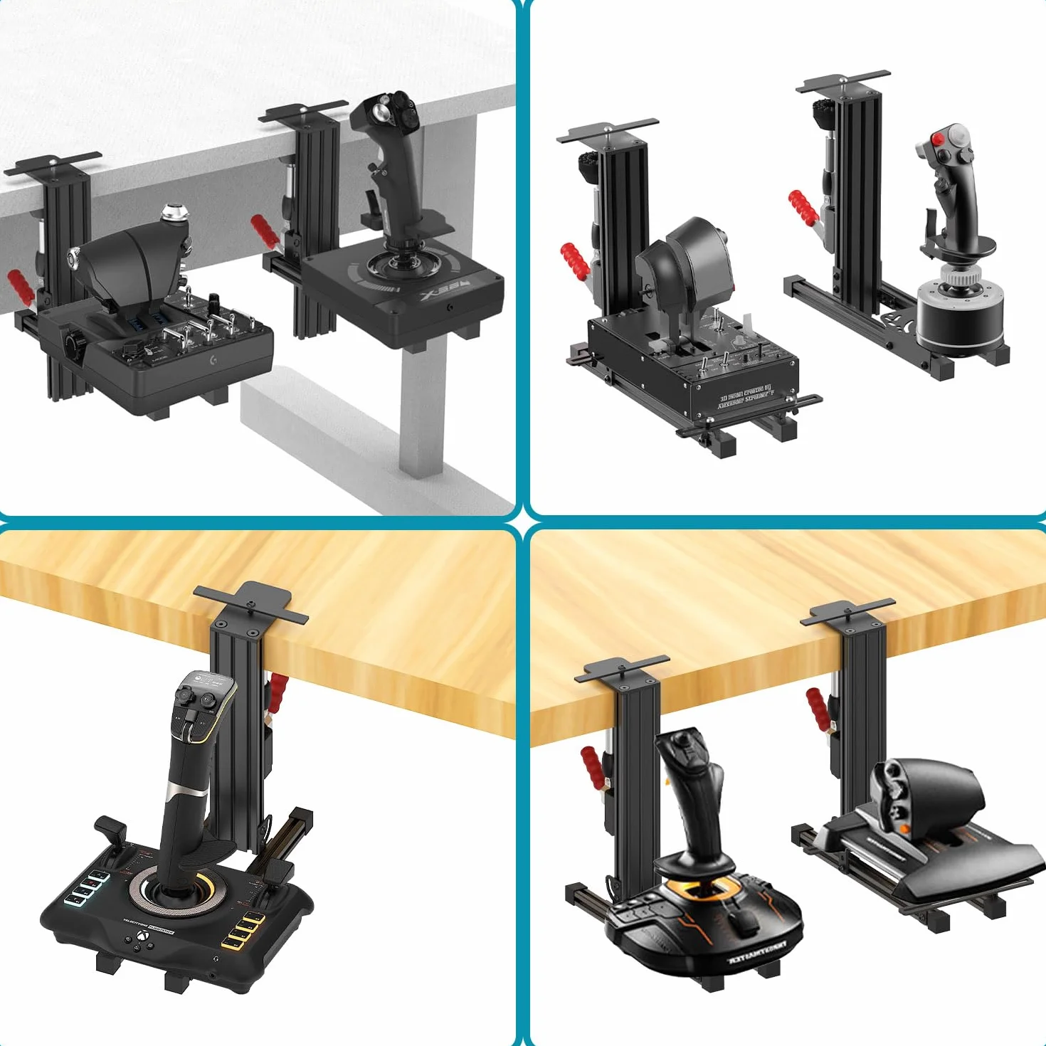 2 Zestaw uniwersalny uchwyt biurkowy dla Joystick, przepustnicy i systemów Hotas Flight Sim kompatybilny z Logitech X56, X52, Thrustmaster T.16000M, Thrustmaster TCA i tak dalej