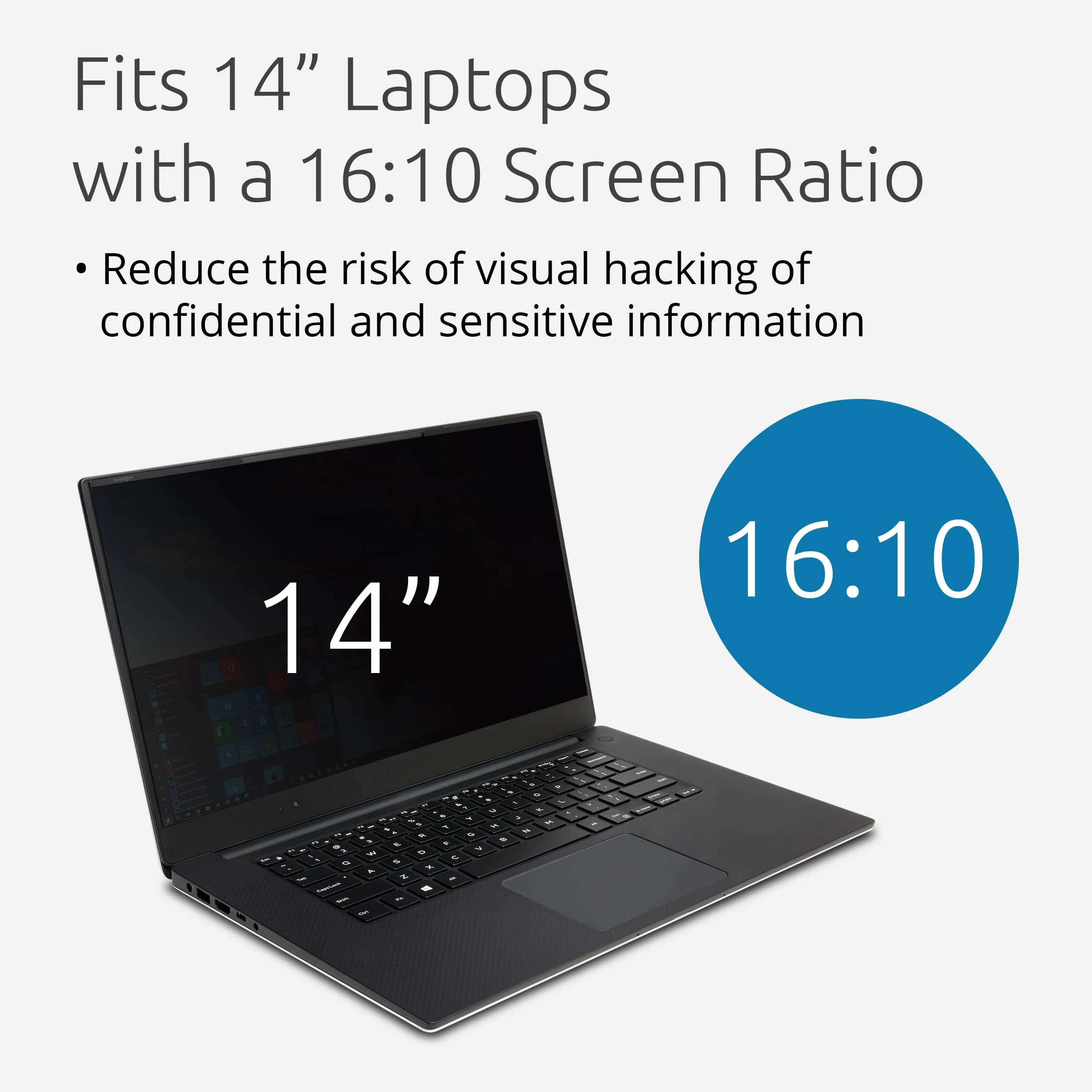 Filtr Prywatyzujący Kensington do Laptopów 14'' 16:10 zdejmowany, matowa lub błyszcząca strona, z funkcją antyrefleksu i redukcji niebieskiego światła, zapobiegający zmęczeniu oczu - 628967
