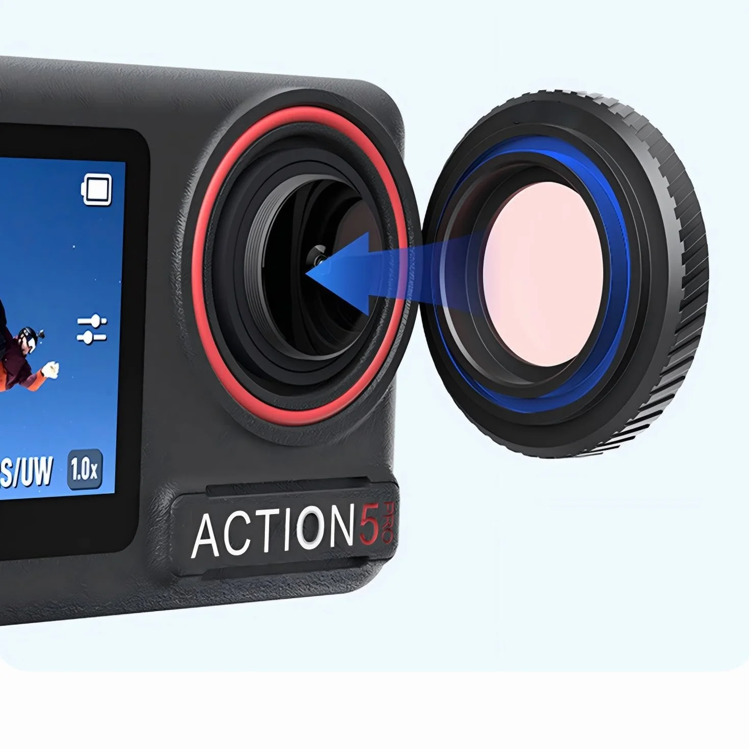 Wodoodporny filtr do nurkowania ochronny filtr obiektywu do aparatu sportowego DJI Osmo Action 5 Pro / Action 4, ochrona przed zaparowaniem, osłona podwodnego obiektywu, filtr (jasnoczerwony)