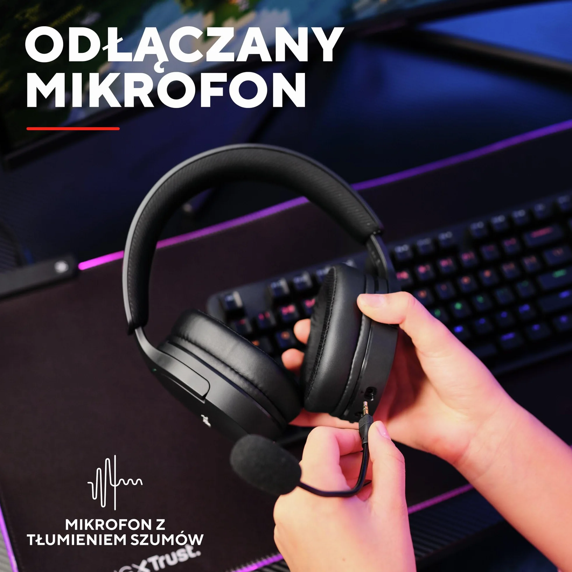 GXTrust 491 Fayzo zestaw słuchawkowy gamingowy Bluetooth 2,4 GHz dźwięk przestrzenny 7.1 czas pracy baterii 22 h bezprzewodowy headset RGB wokółuszny czarny
