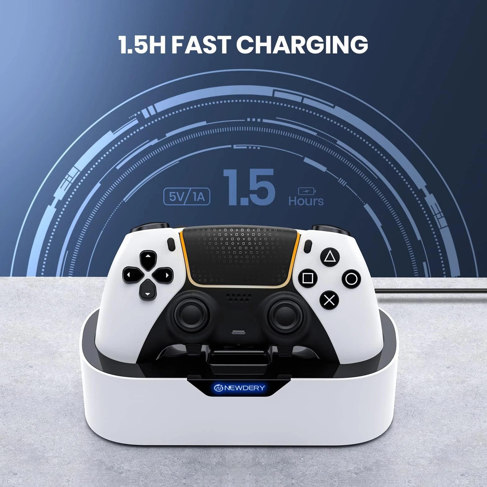 NEWDERY PS5 Controller Charger Station, szybka stacja ładująca do kontrolerów Playstation 5, zamiennik stojaka ładującego do PS5 i PS5 Pro
