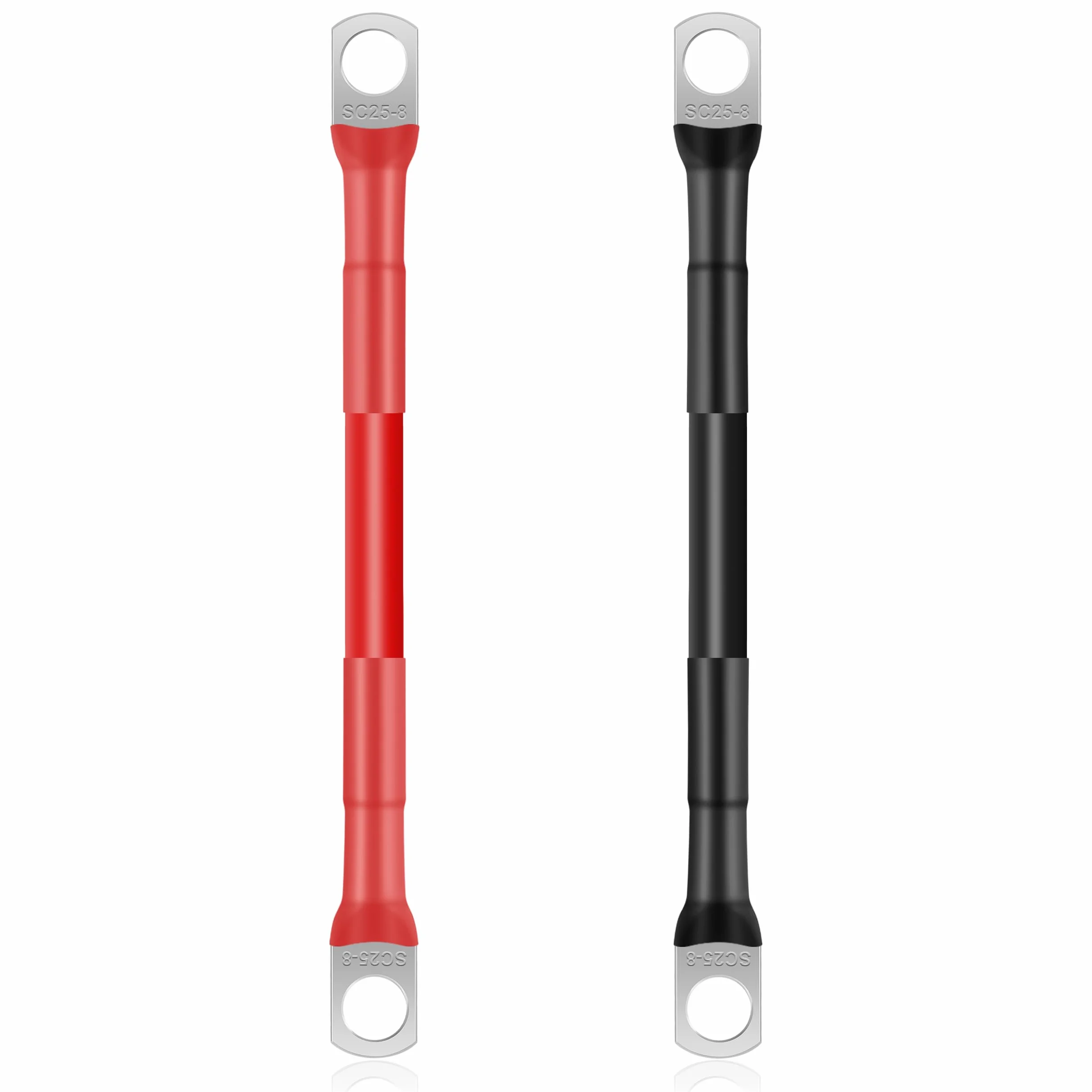 QIMEI-SHOP 2 x kabel do akumulatora samochodowego, 15 cm, 25 mm², kabel do akumulatora 3 AWG, 12 V, z M8, zaczepy, do samochodów ciężarowych, motocykli, morskich, słonecznych, czarny i czerwony
