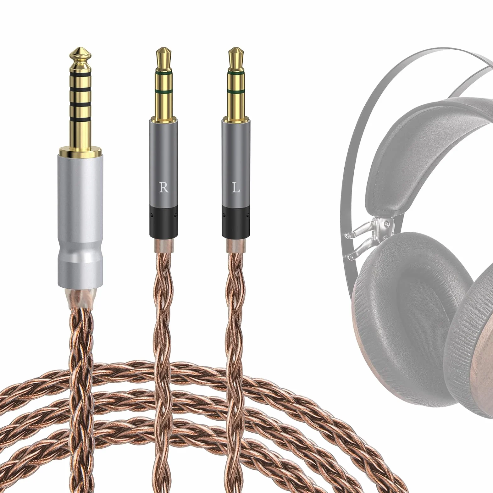 Geekria Apollo Wtykowy kabel audio z miedzi pojedynczego kryształu, kompatybilny z Meze Audio 99 Classics, 109 PRO, LIRIC 2, Strada, 4,4 mm na podwójne 3,5 mm (1,5 m)