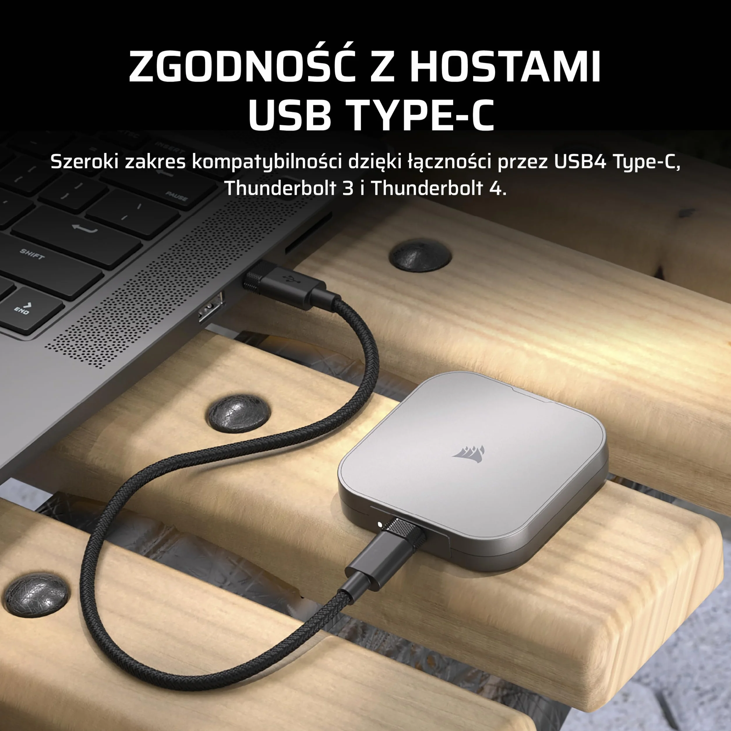 CORSAIR EX400U 1TB Przenośny SSD USB4 — USB Typ-C, USB4/USB 3.2 Gen2x2, do 40 Gb/s, Plug and Play, MagSafe, kabel USB-C (USB4) — Windows PC, Mac iOS — Szary
