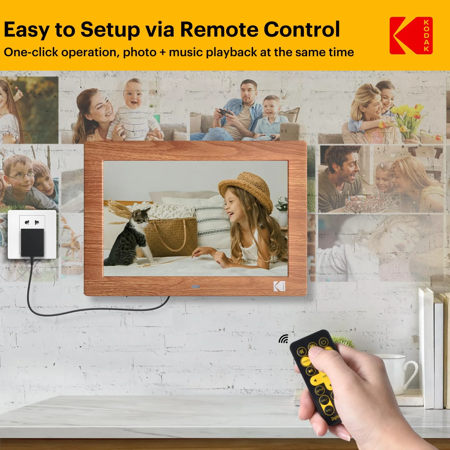KODAK 10-calowa cyfrowa ramka na zdjęcia, cyfrowa ramka na zdjęcia bez WiFi z pilotem, elektroniczna ramka cyfrowa z ekranem HD IPS, zdjęcia/wideo/odtwarzacz muzyki, automatyczne włączanie/wyłączanie