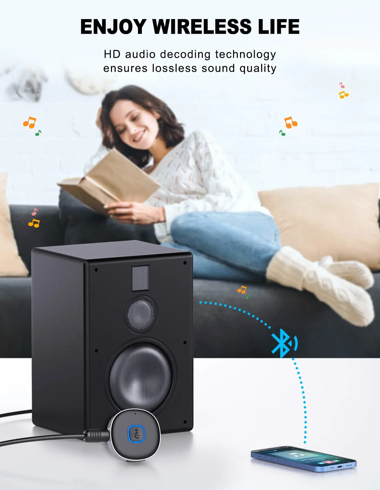 Mohard Samochodowy adapter AUX 3,5 mm, mini Bluetooth 5.3 Wzmacniacze samochodowe do stereo/głośników/słuchawek przewodowych, adapter samochodowy Bluetooth AUX, połączenia głośnomówiące, podwójne
