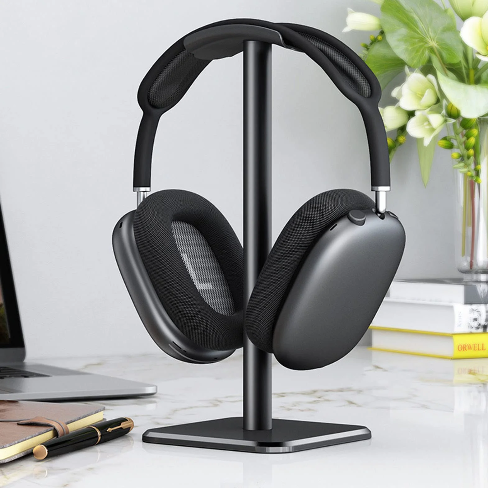 Stojak na Słuchawki Aluminiowy na Biurko, Uchwyt z Solidną Podstawą TPU do AirPods Max, HyperX, Łatwy w Instalacji (Czarny)